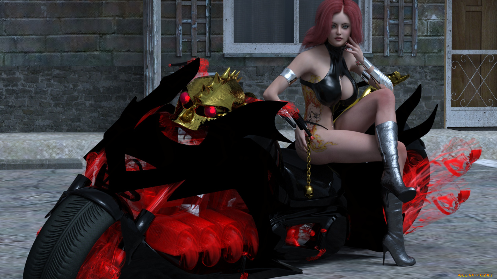 3д, графика, люди-авто, мото, , people-, car, , , moto, мотоцикл, девушка, фон, взгляд