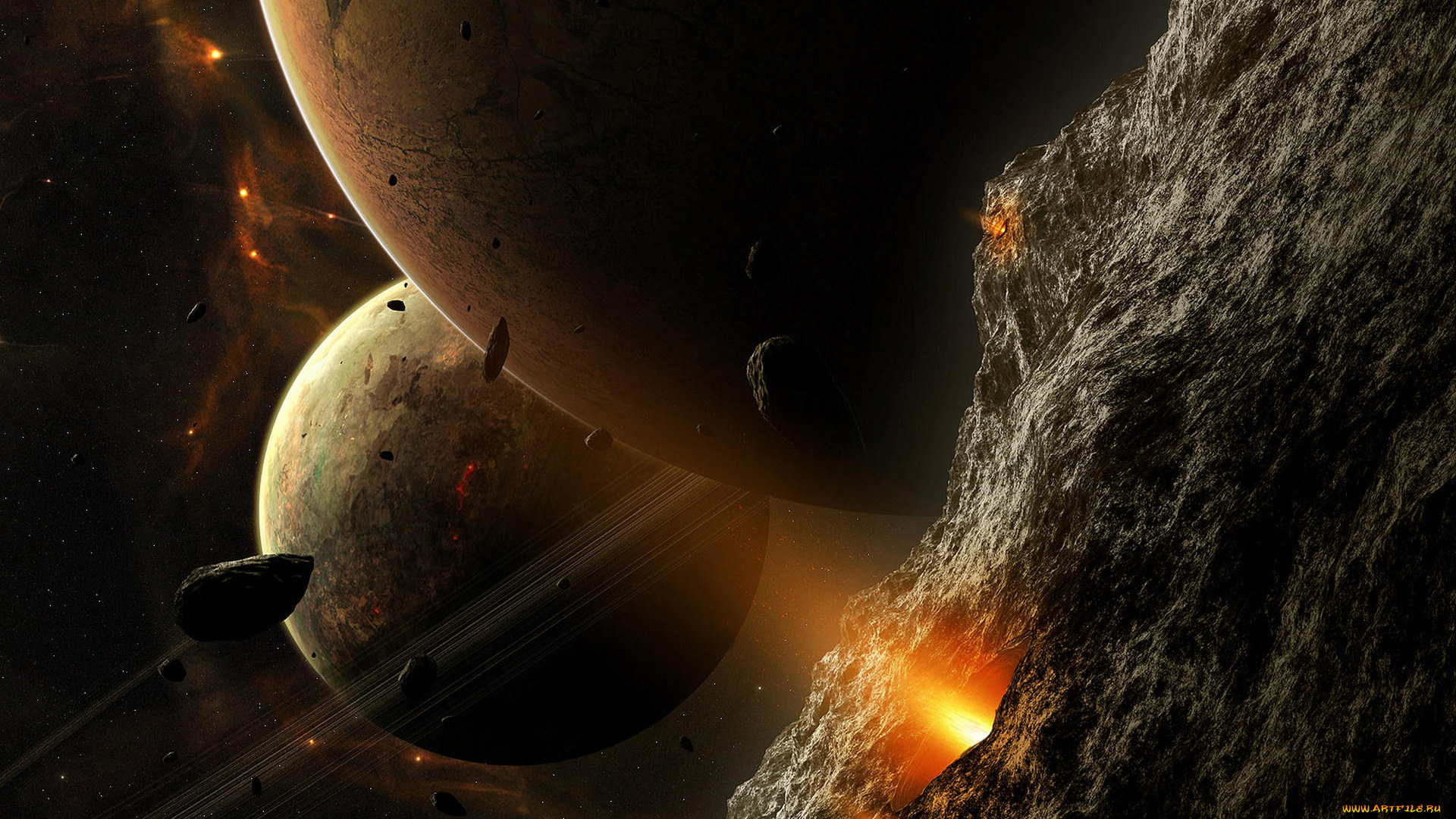 космос, арт, галактика, звезды, вселенная, планета