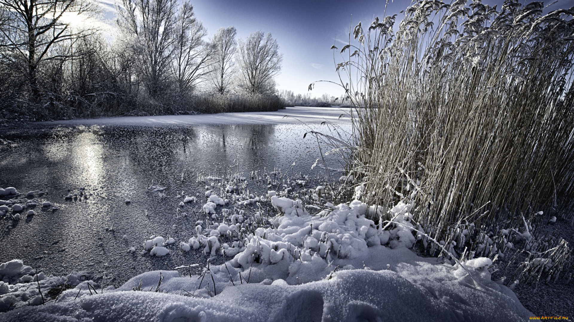 природа, реки, озера, снег