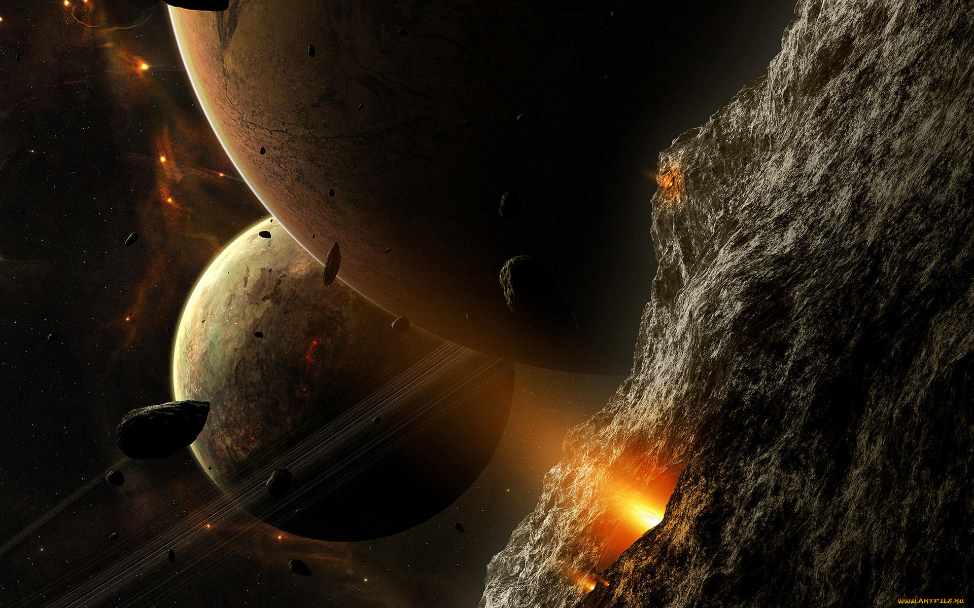 космос, арт, галактика, звезды, вселенная, планета