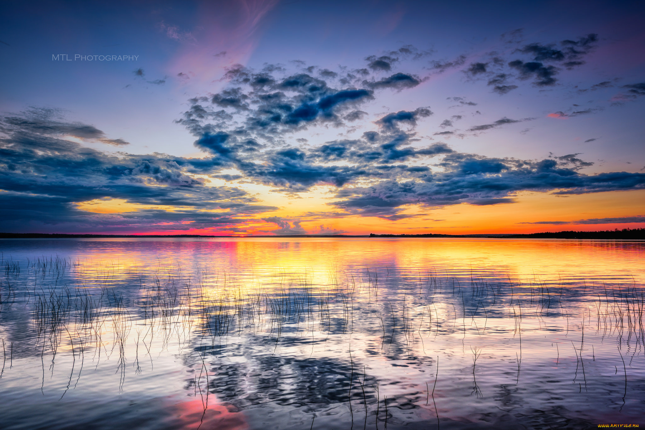 природа, восходы, закаты, водоем, закат, облака