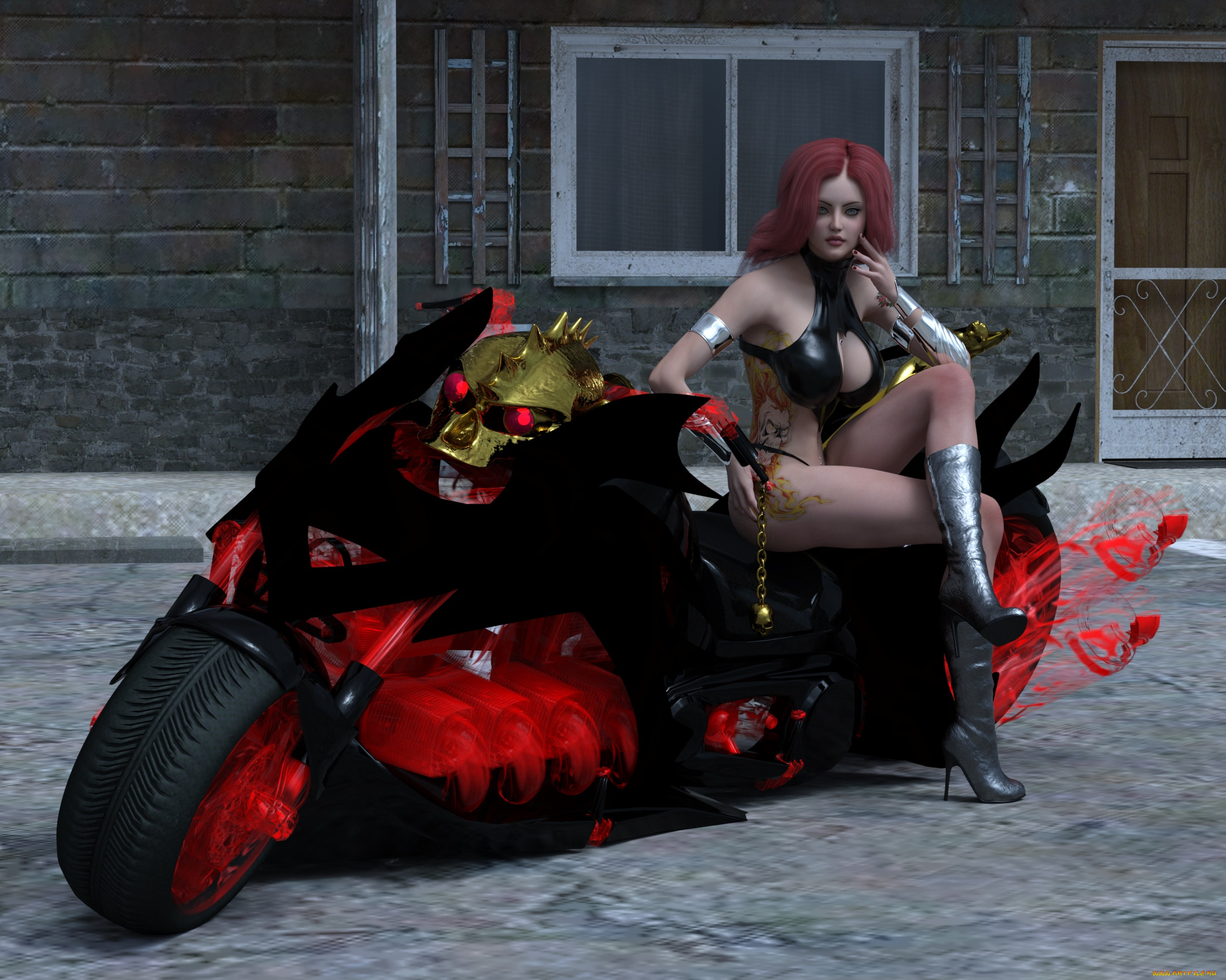 3д, графика, люди-авто, мото, , people-, car, , , moto, мотоцикл, девушка, фон, взгляд