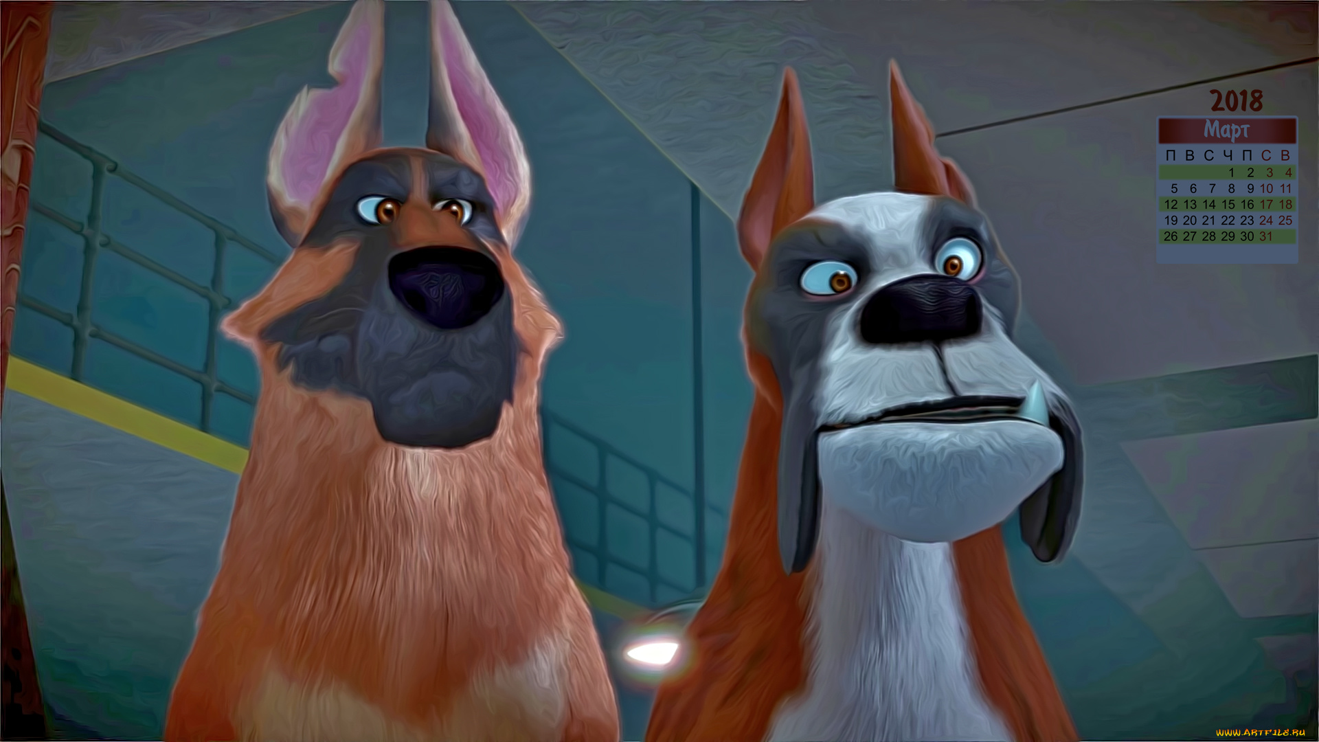 календари, кино, , мультфильмы, 2018, собака, морда, двое, взгляд
