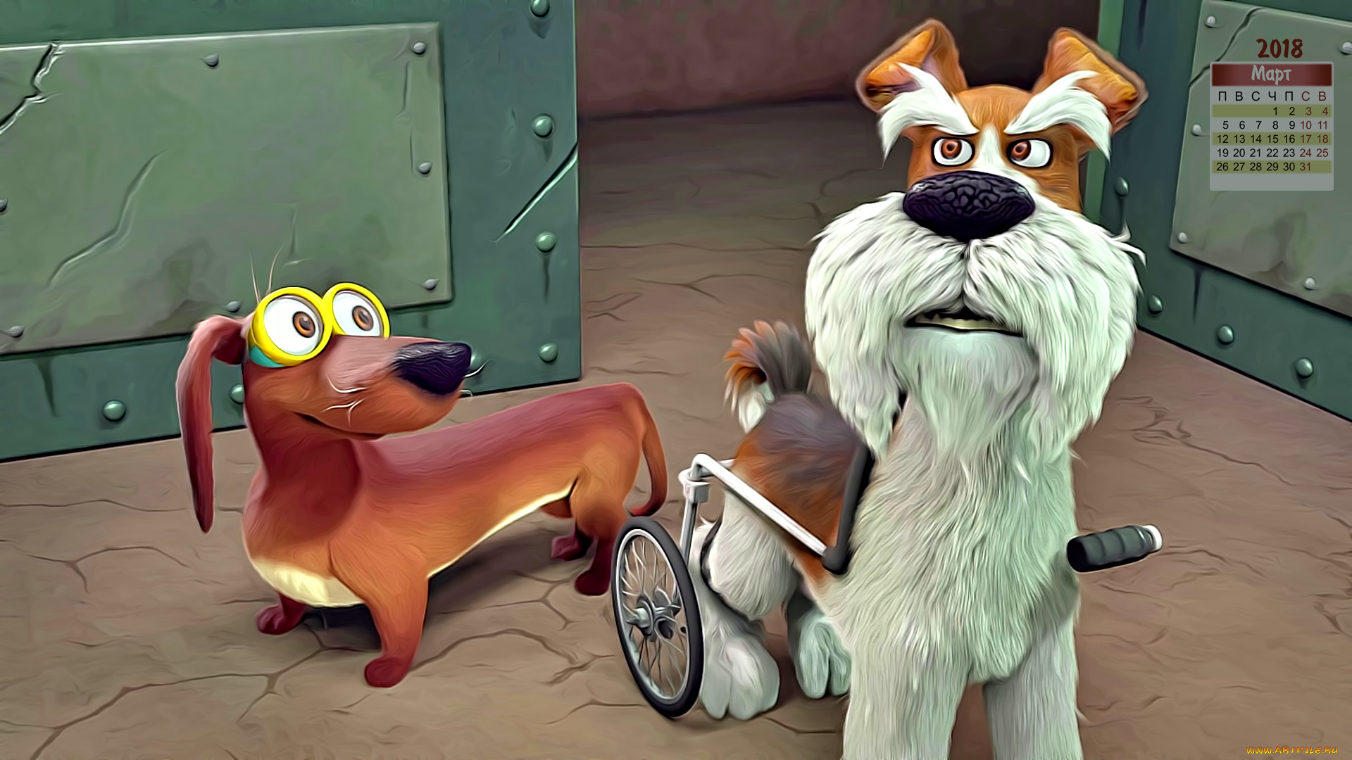 календари, кино, , мультфильмы, 2018, собака, взгляд, двое