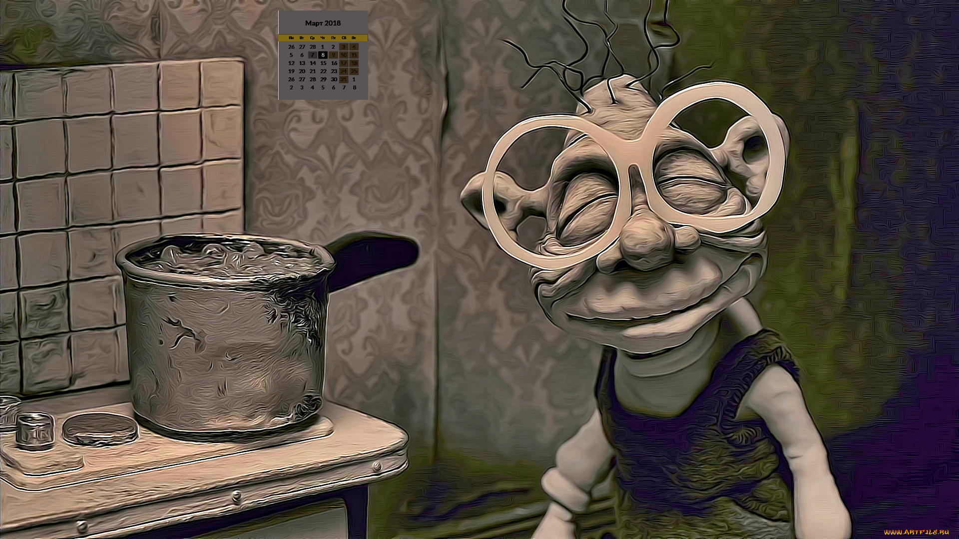 календари, кино, , мультфильмы, очки, 2018, женщина, кастрюля