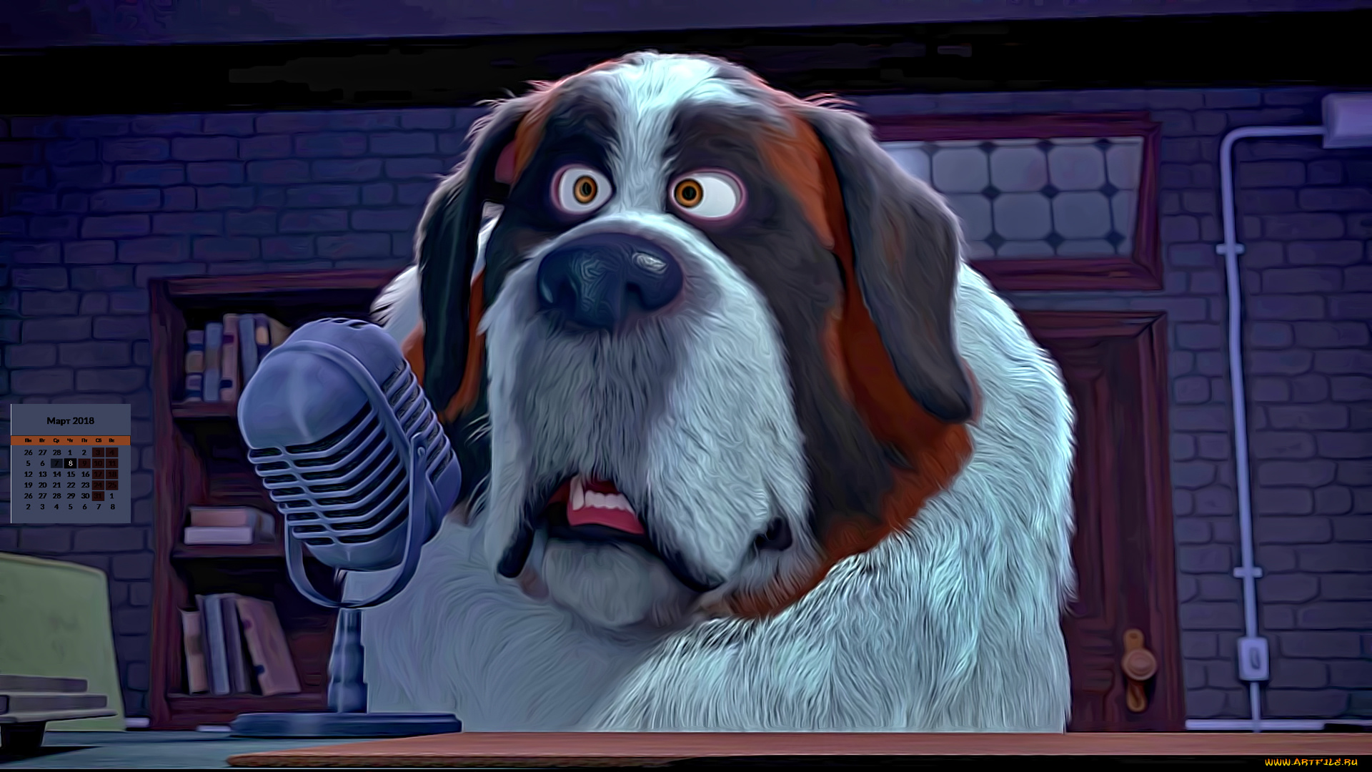 календари, кино, , мультфильмы, собака, микрофон, взгляд, морда, 2018