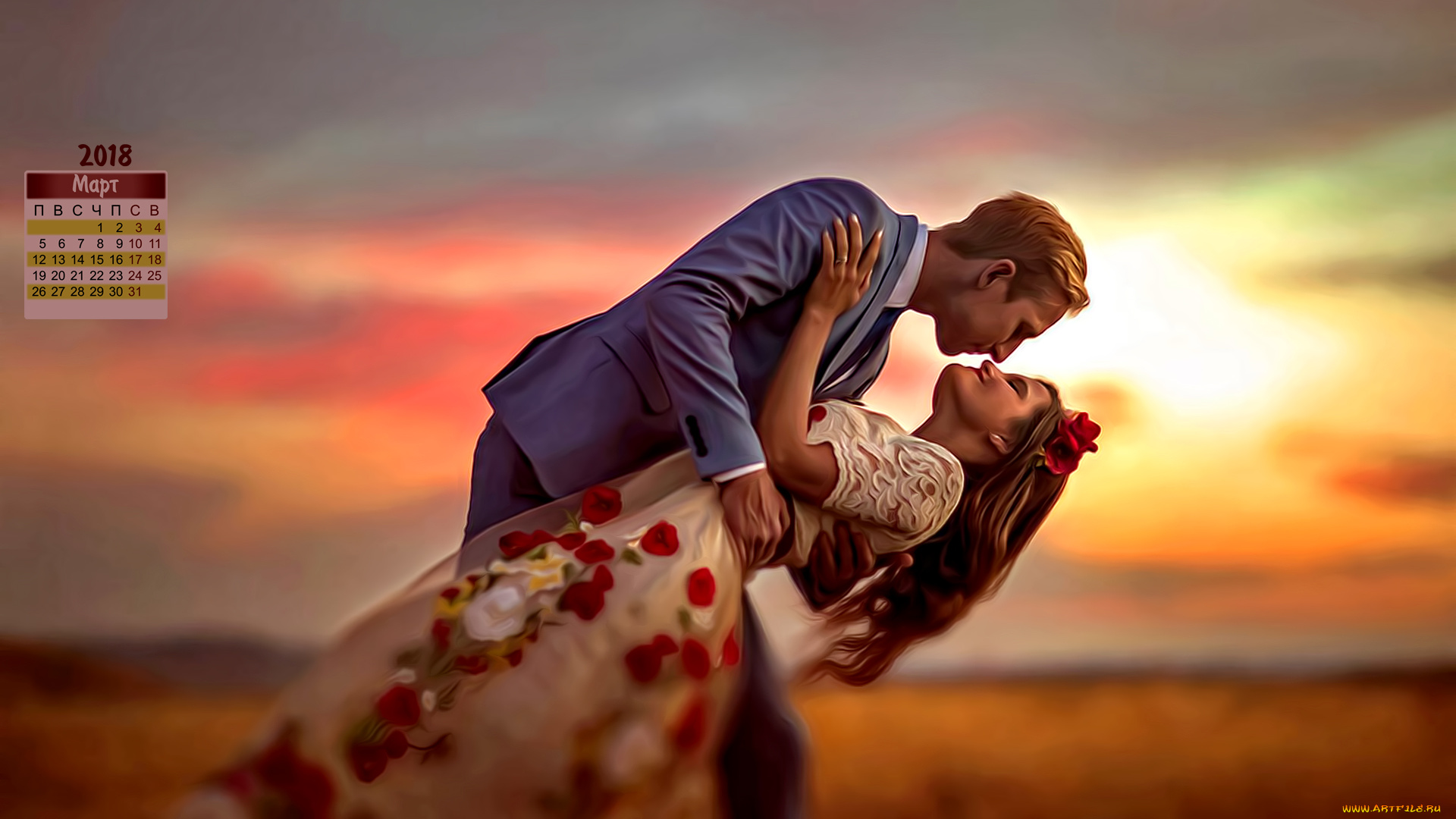 календари, компьютерный, дизайн, девушка, ласка, закат, мужчина