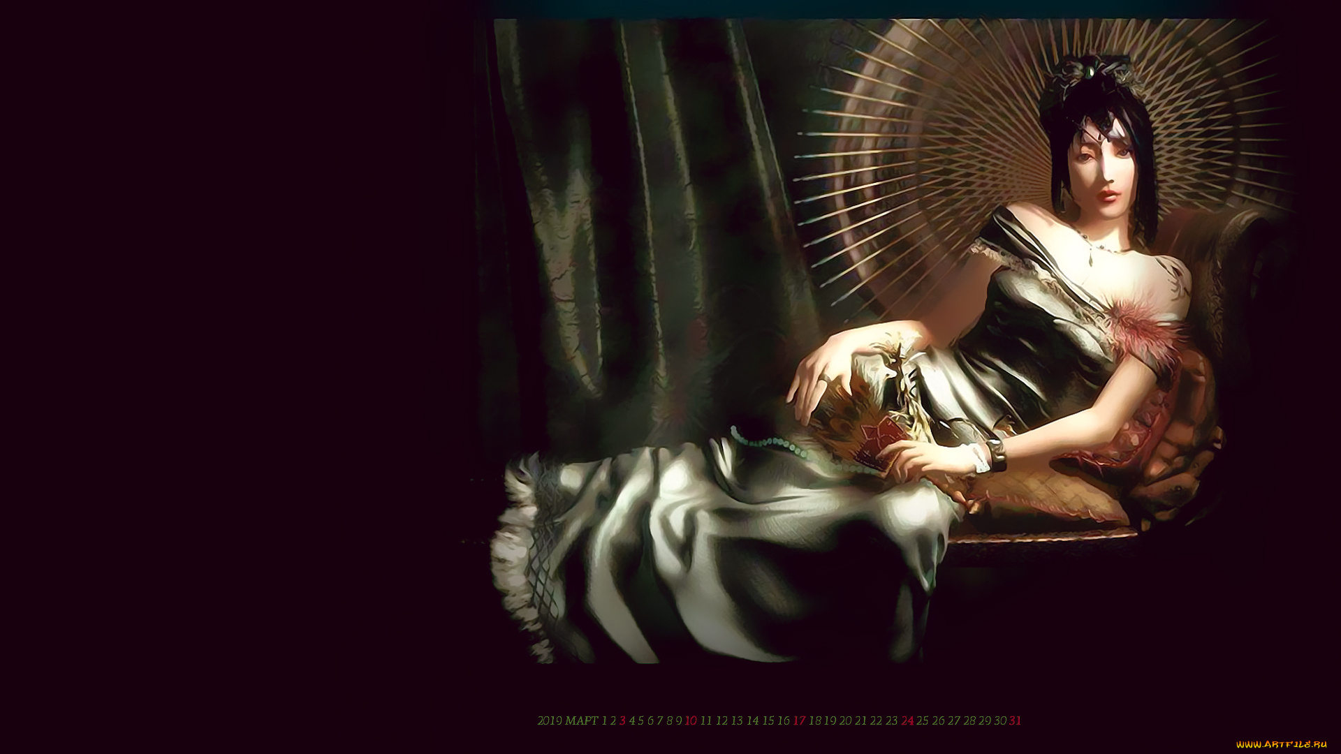 календари, фэнтези, азиатка, кресло, девушка