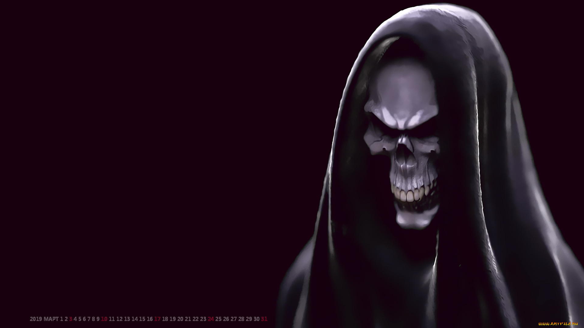 календари, фэнтези, череп, капюшон