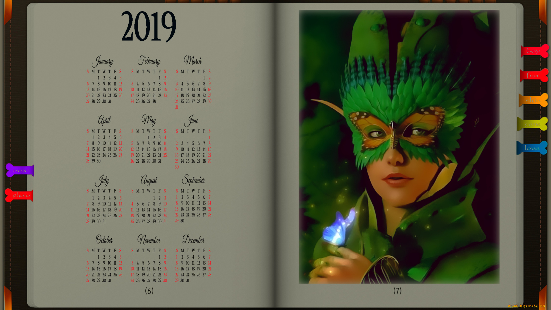 календари, фэнтези, лицо, маска, девушка, книга