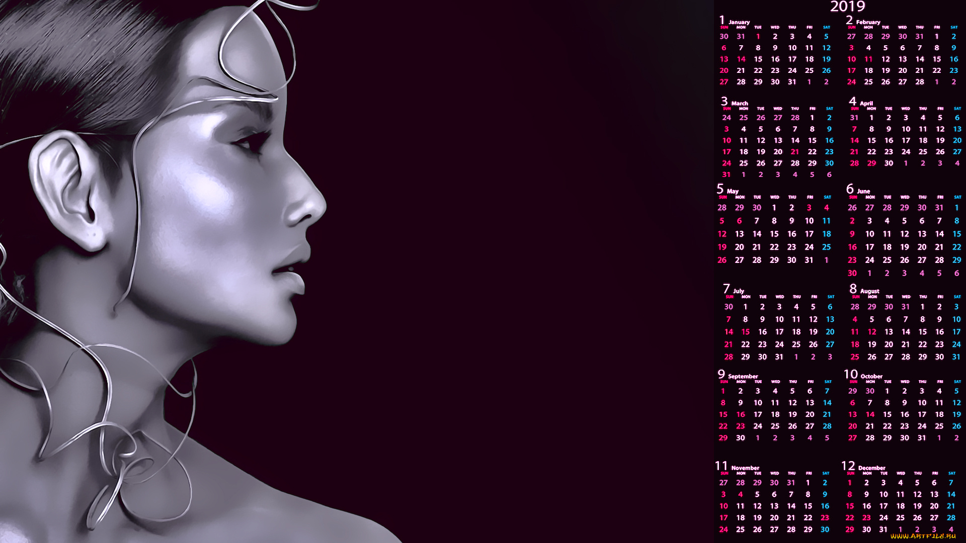 календари, фэнтези, профиль, девушка, лицо