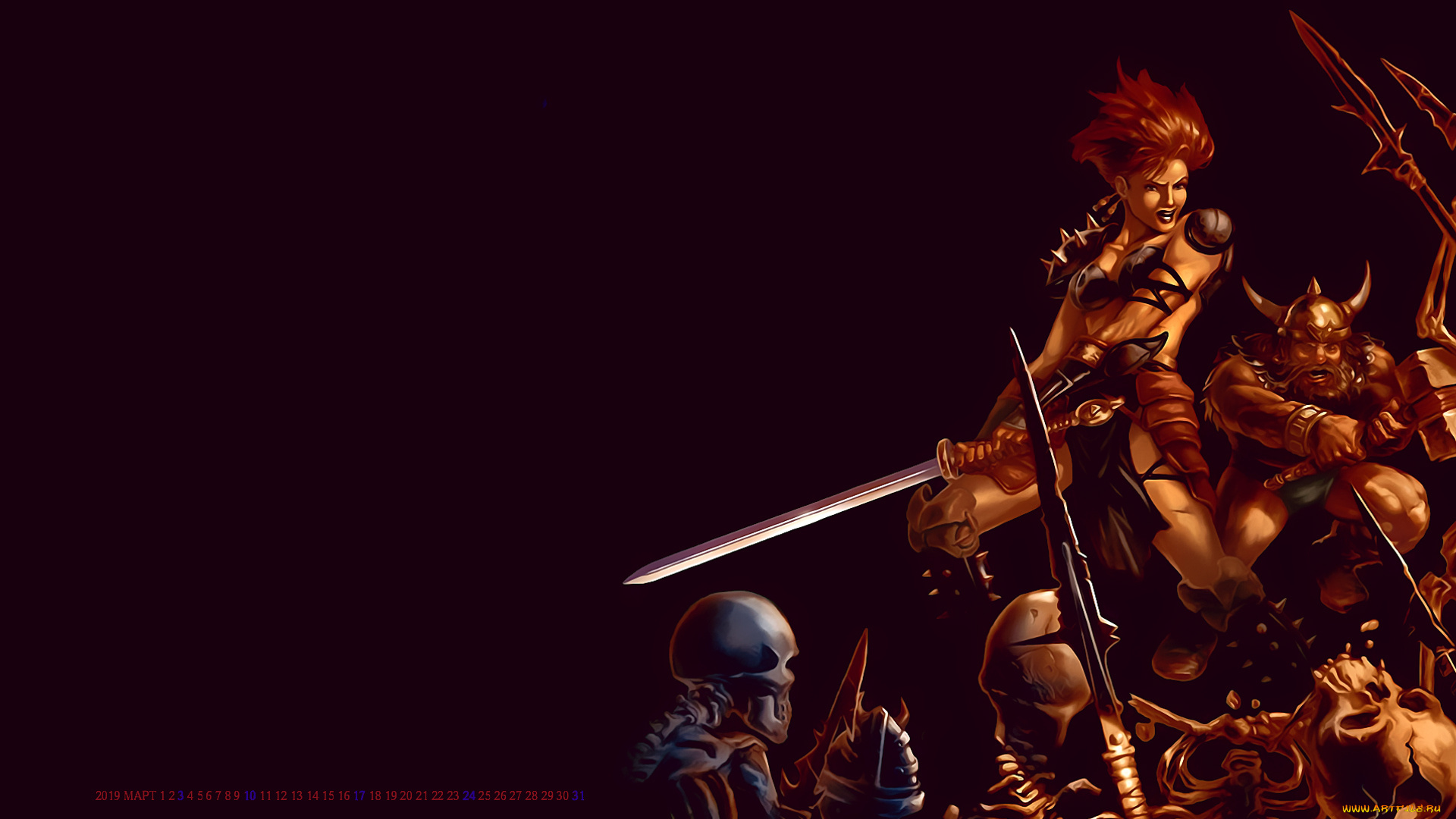календари, фэнтези, воительница, женщина, оружие, нежить