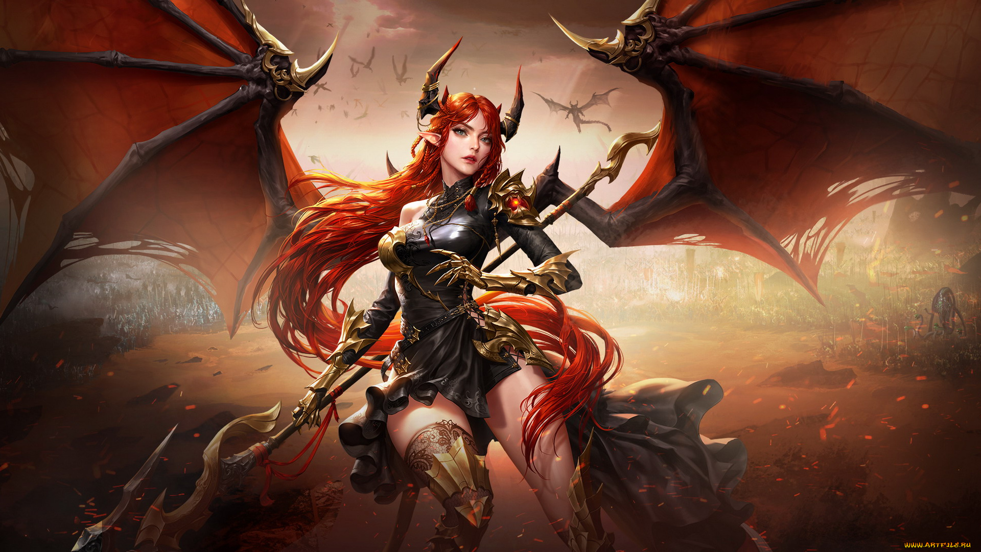 видео, игры, league, of, angels, искры, оружие, крылья, рога, демонесса