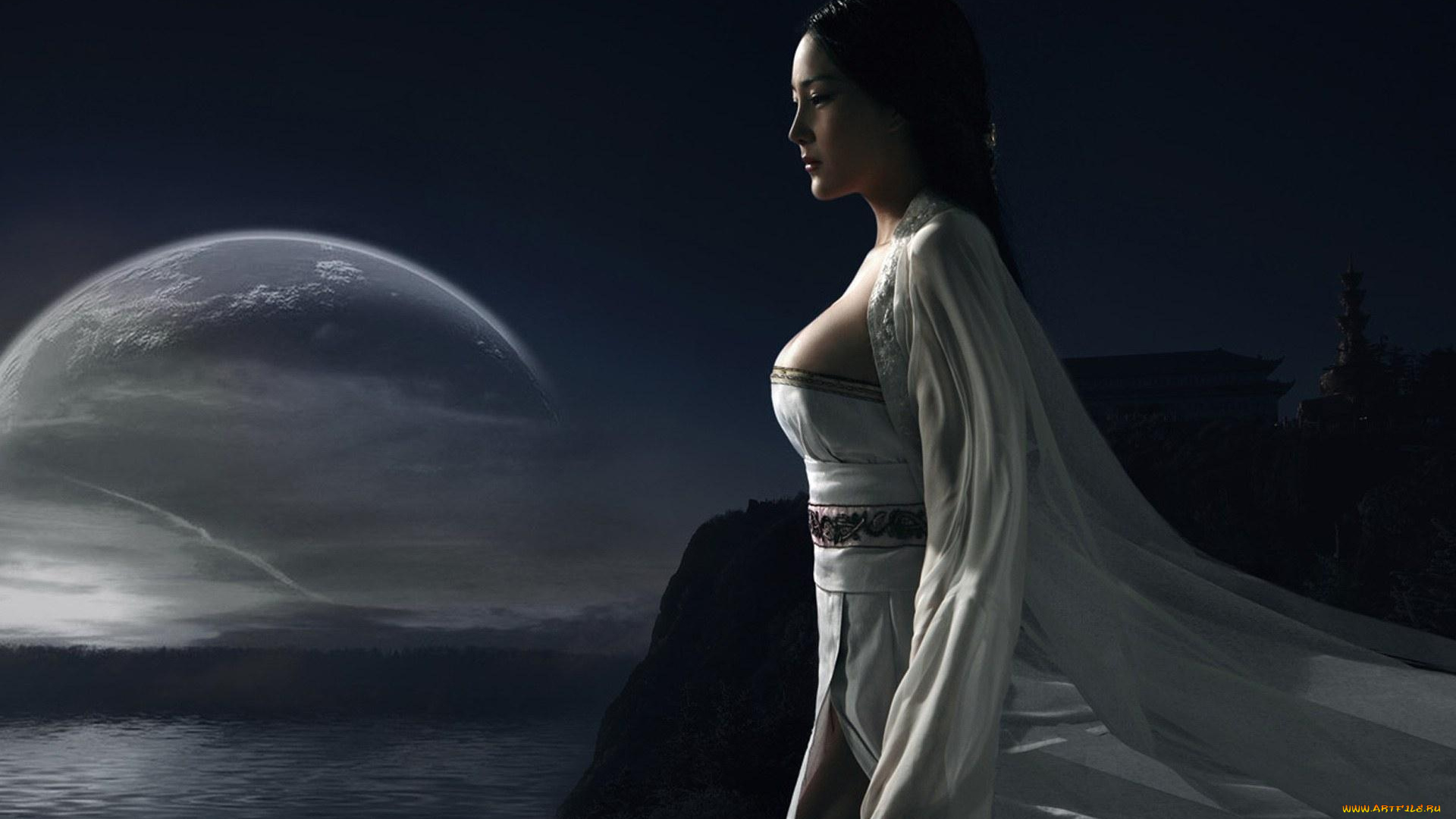 кино, фильмы, chi, bi, iii, горы, ночь, луна, принцесса, девушка