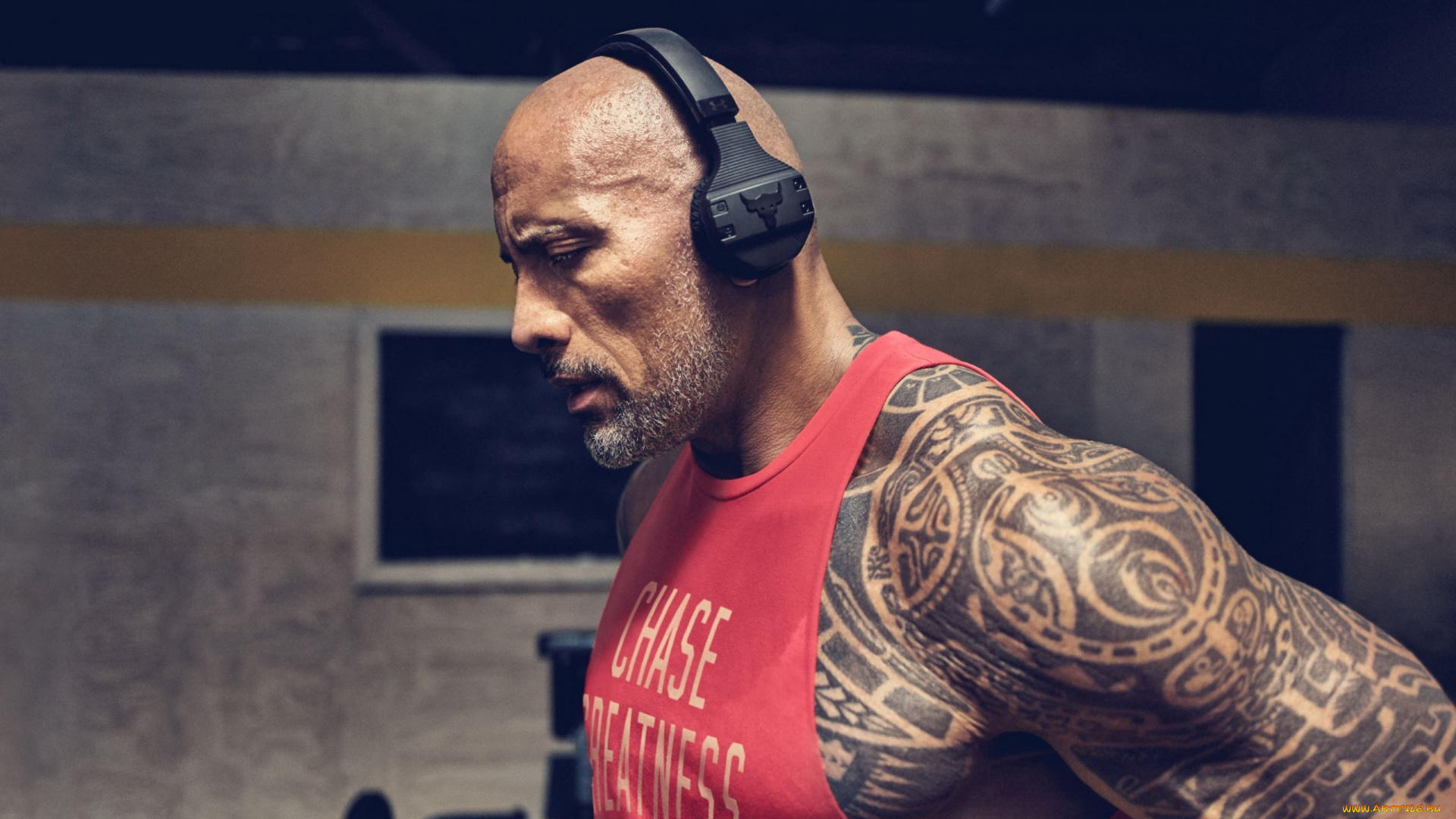 мужчины, dwayne, johnson, , the, rock, тату, наушники