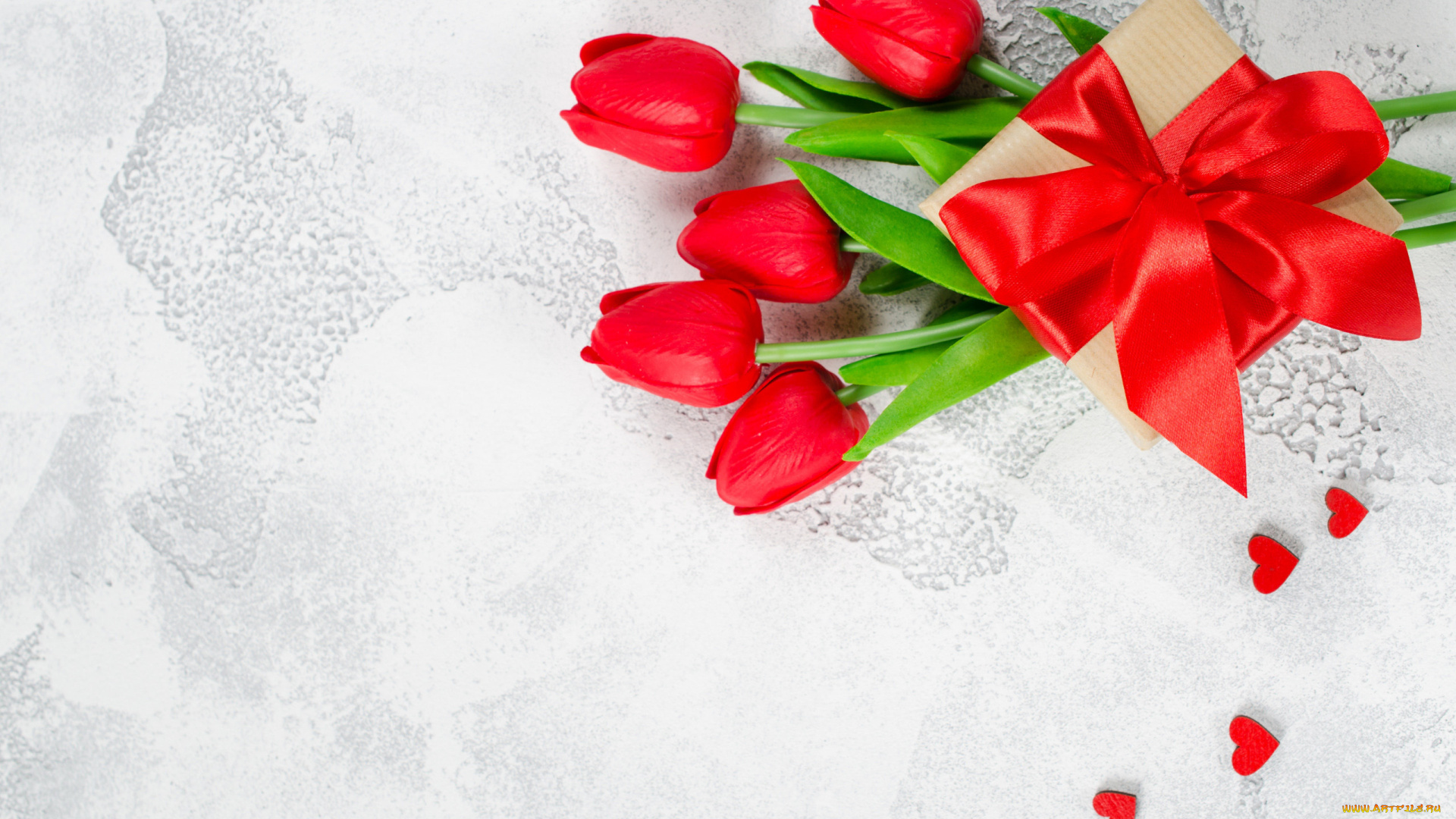 праздничные, подарки, и, коробочки, бант, лента, подарок, тюльпаны