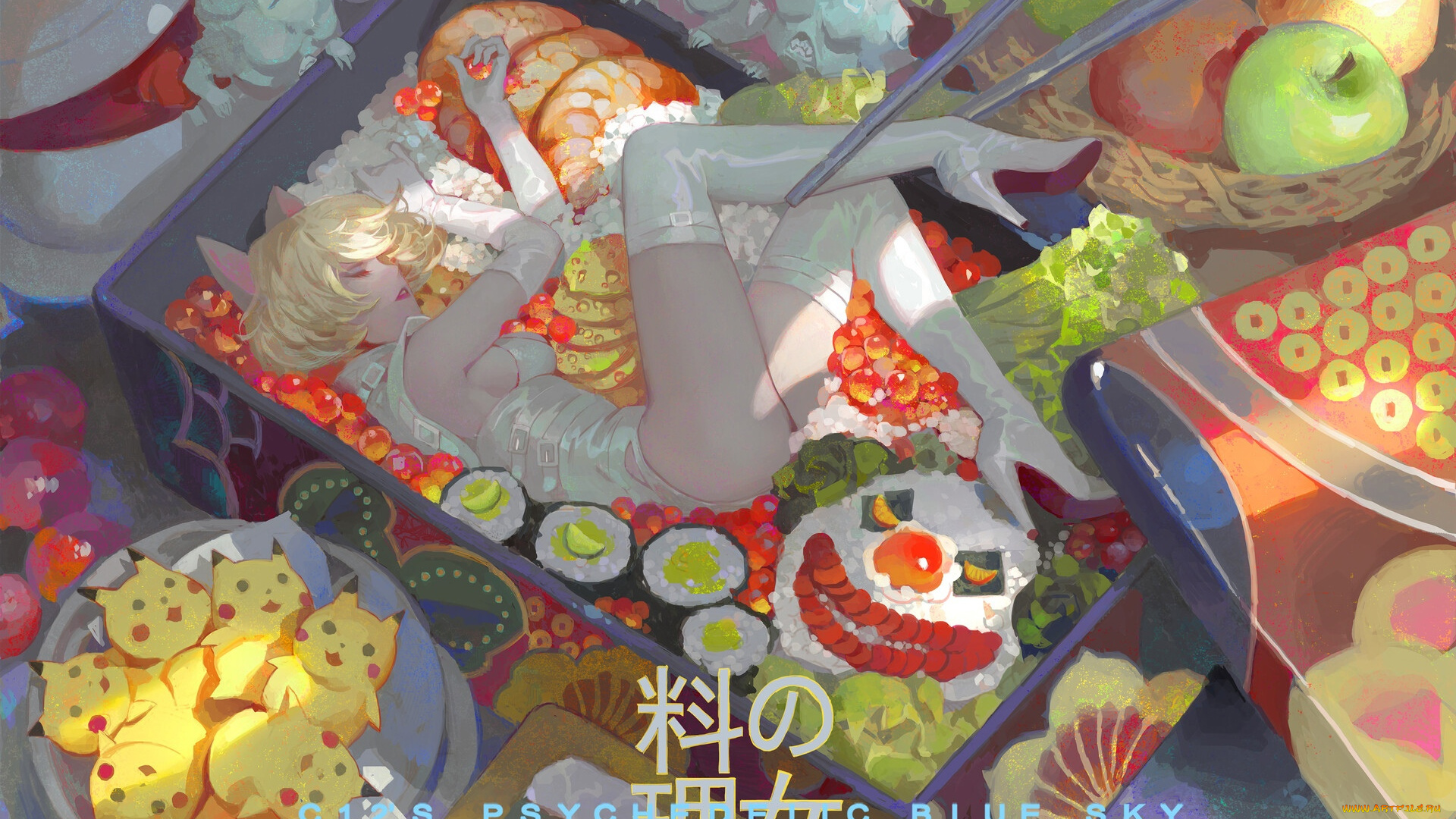 аниме, животные, , существа, девушка, еда, духи, палочки