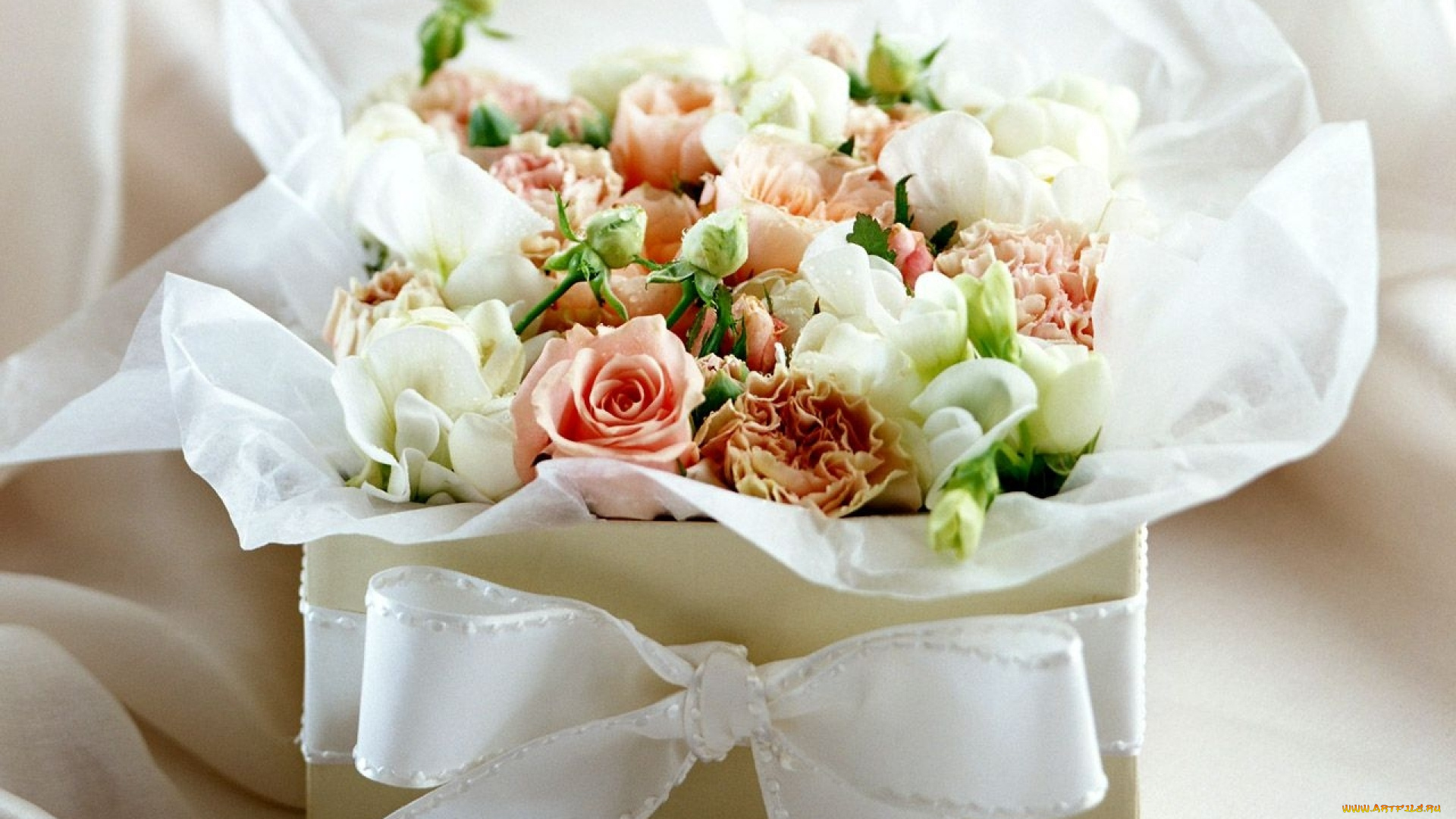 цветы, букеты, , композиции, коробка, букет, бант