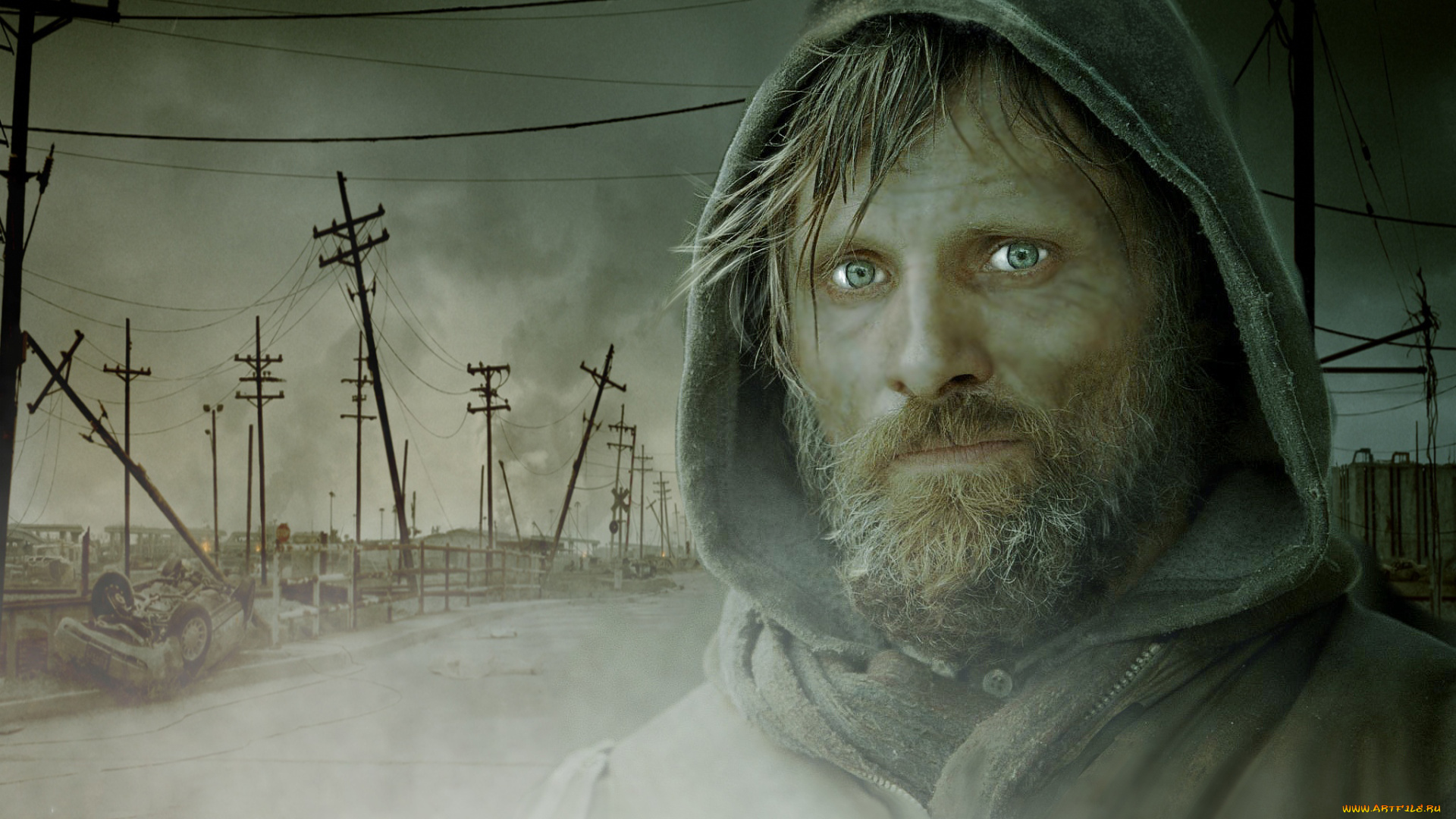 кино, фильмы, the, road, мужчина, фон, взгляд, дорога, столбы