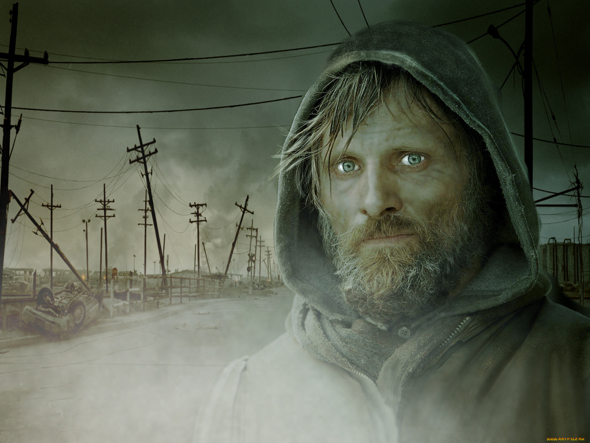 кино, фильмы, the, road, мужчина, фон, взгляд, дорога, столбы