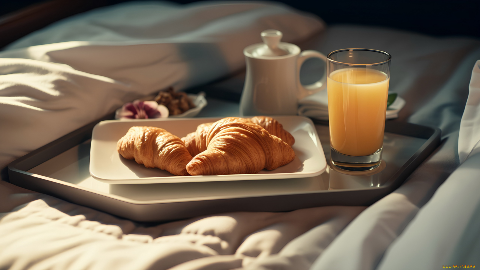 3д, графика, еда-, food, круассаны, сок