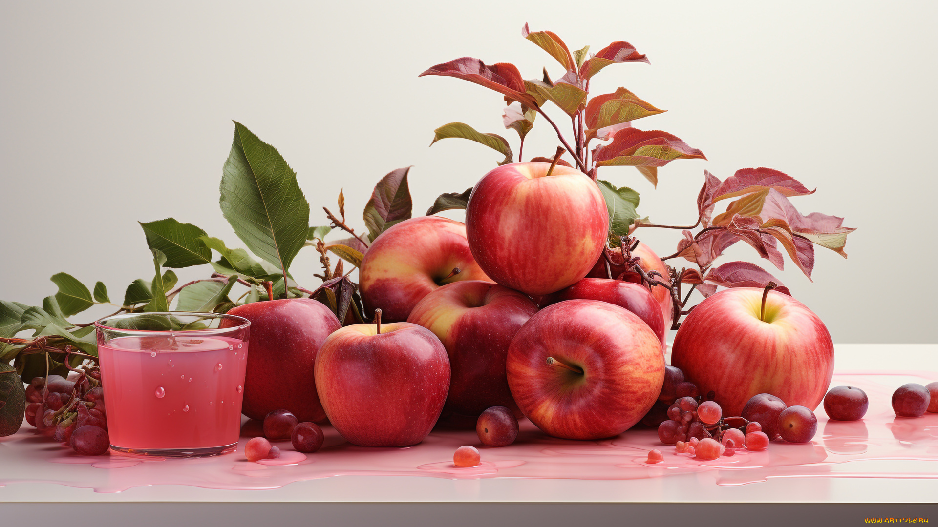 3д, графика, еда-, food, стакан, яблоки, напиток, натюрморт, сток, ии-арт, нейросеть