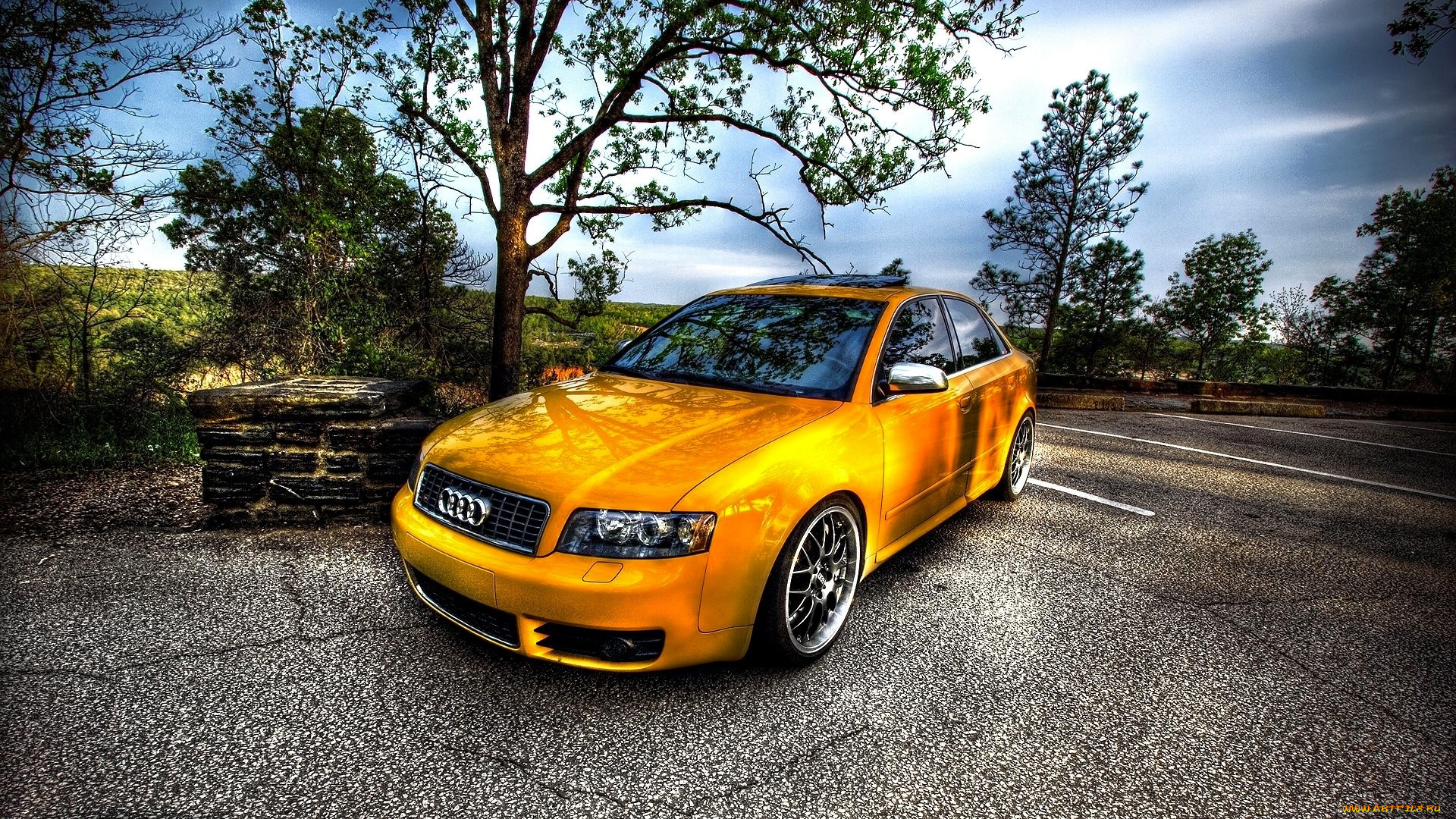 автомобили, audi, ауди, желтый, дороги, колодец