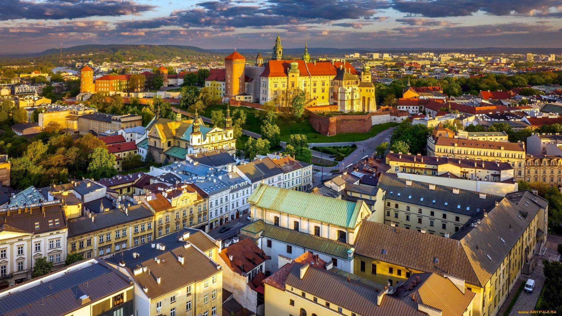 города, краков, , польша, панорама