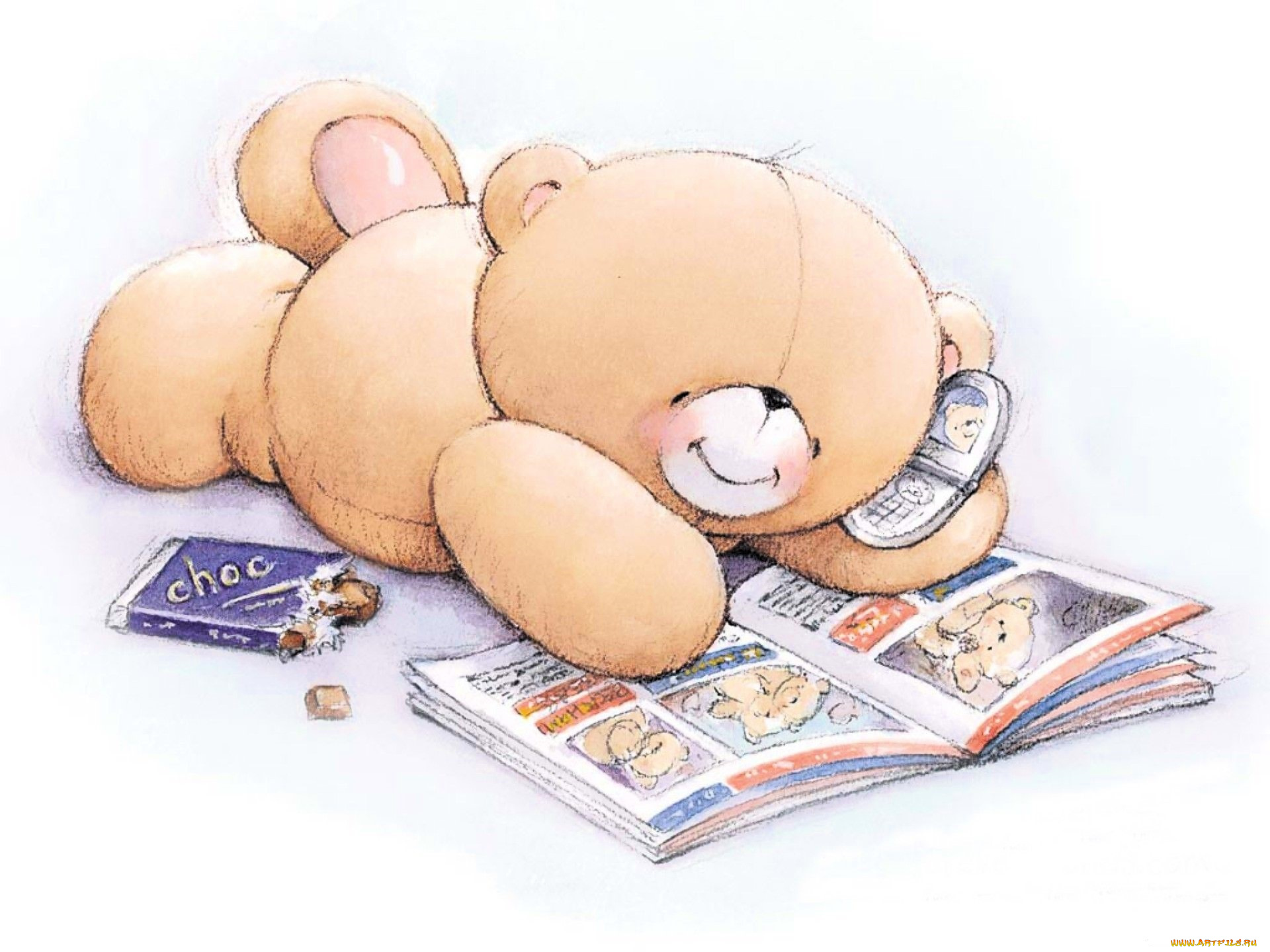 рисованное, мишки, тэдди, мишка, телефон, журнал, шоколад