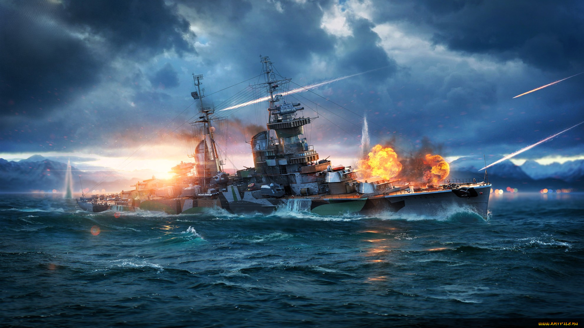 видео, игры, world, of, warships, море, корабль, бой