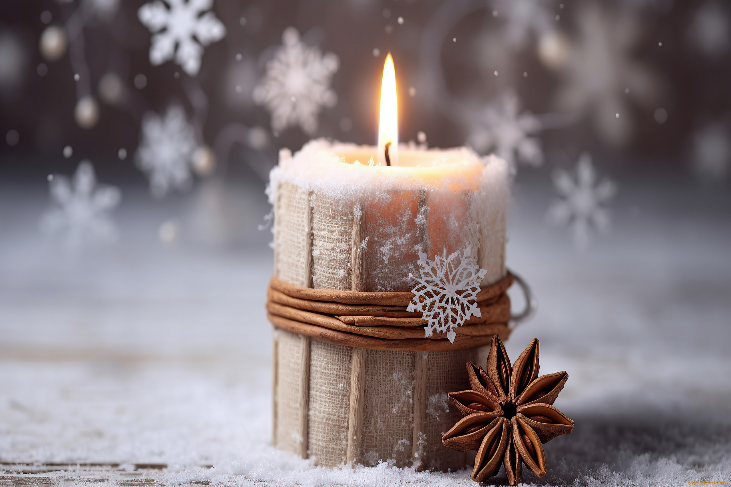 праздничные, новогодние, свечи, снежинка, свеча, огонек, анис