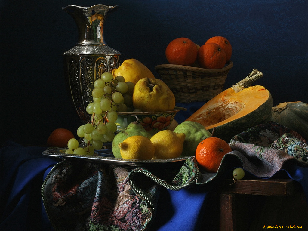 ира, быкова, натюрморт, синей, скатертью, еда
