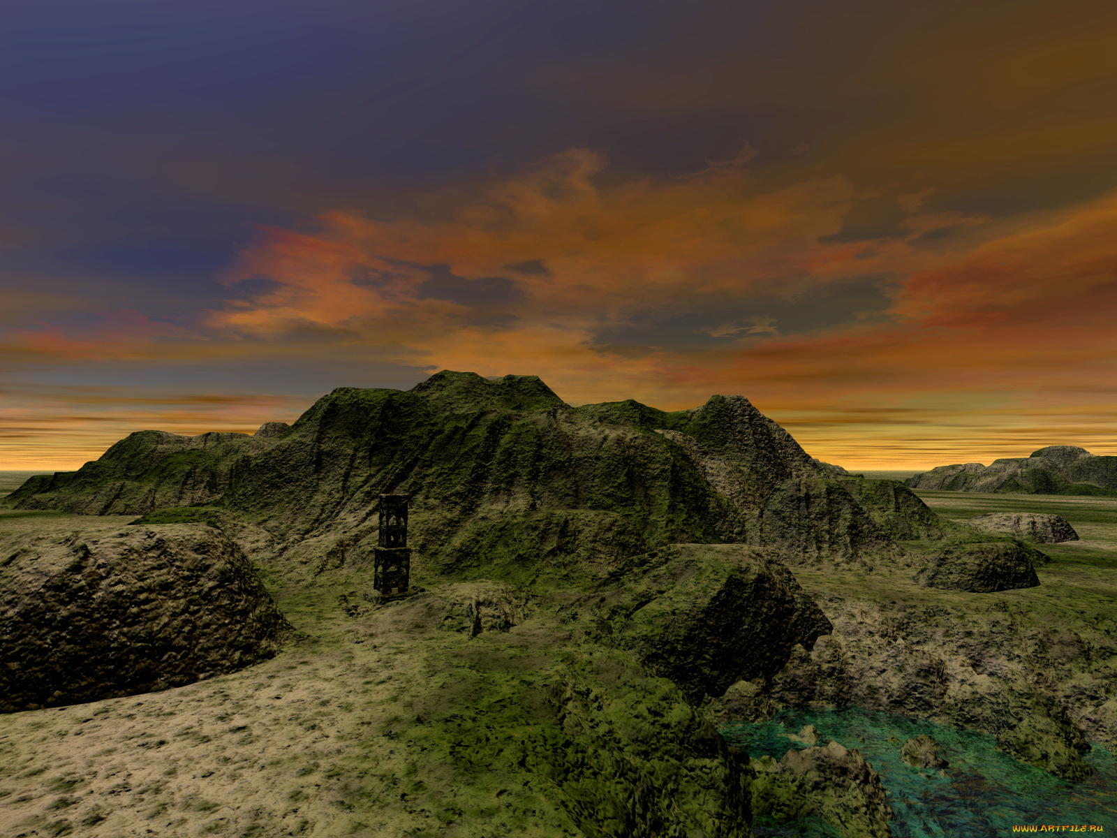 3д, графика, nature, landscape, природа, горы, облака