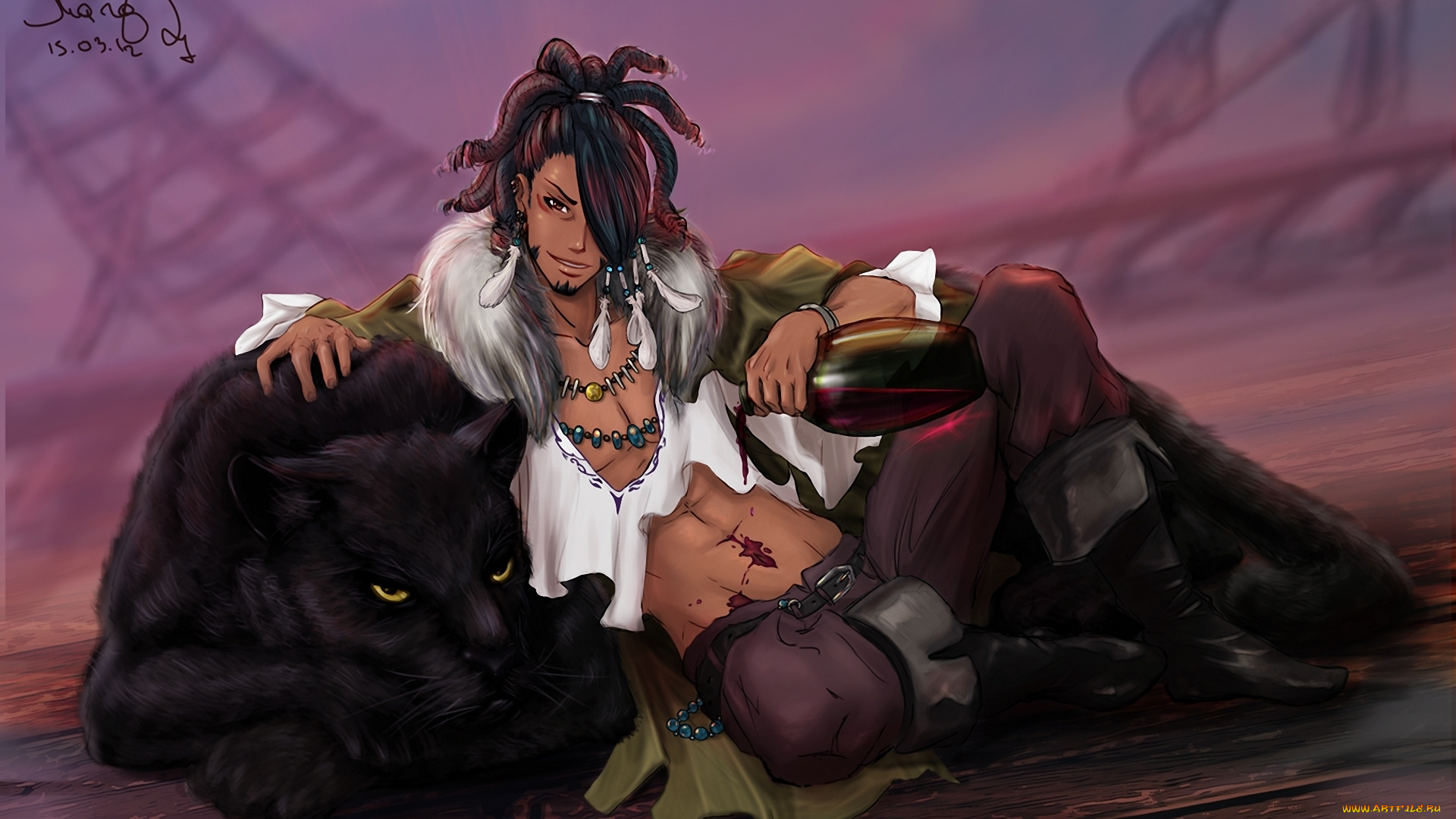 аниме, brave, 10, кошка, вино, парень, vlastika, jinpachi, nezu