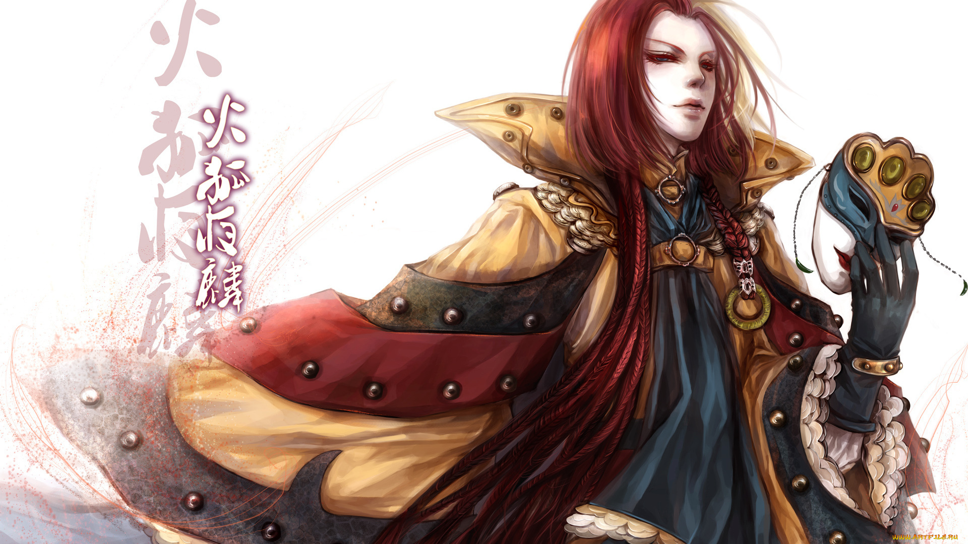 аниме, *unknown, другое, перчатки, маска, парень, плащ, надпись, иероглиф, венецианская