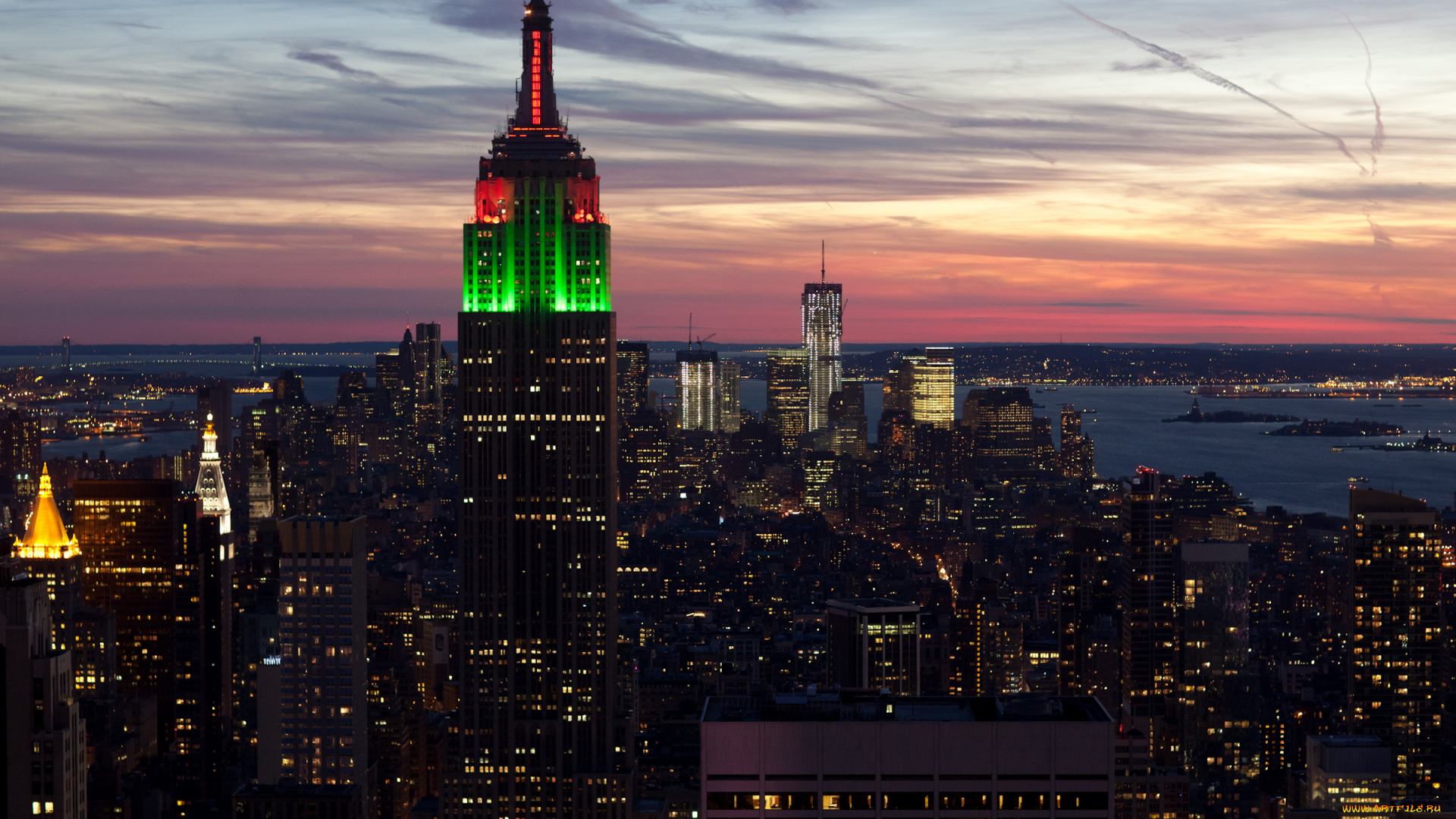 города, нью, йорк, сша, закат, эмпайр, , стейт, билдинг
