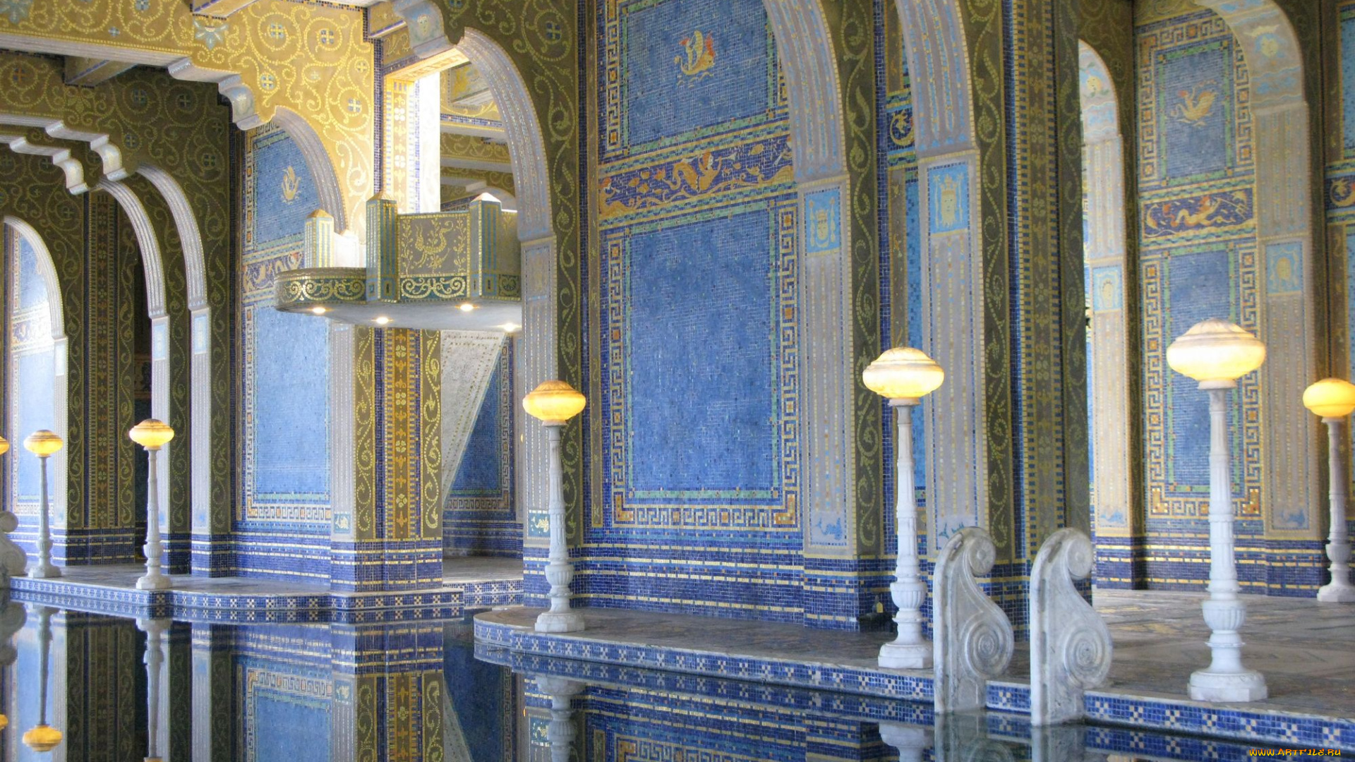 hearst, castle, neptune, pool, интерьер, бассейны, открытые, площадки, калифорния