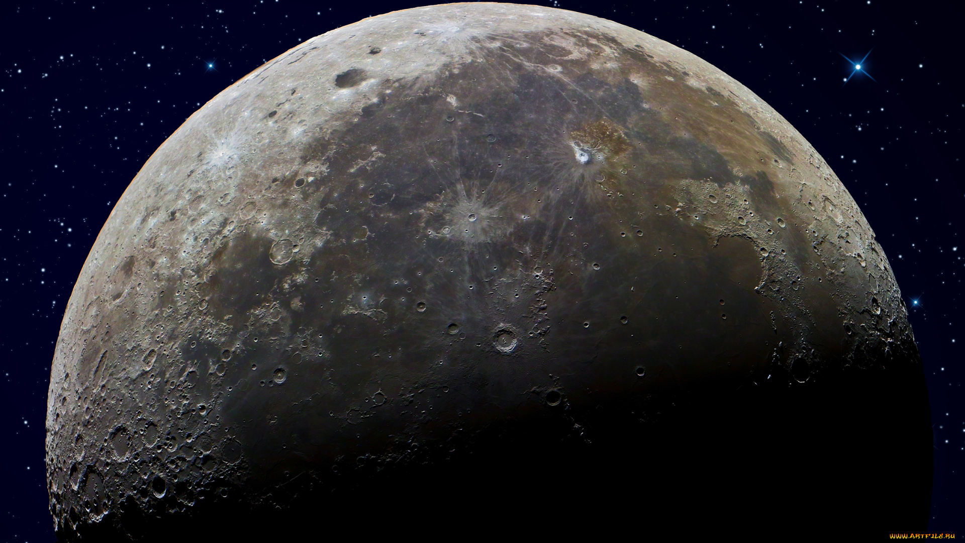 космос, луна, звезды, небо