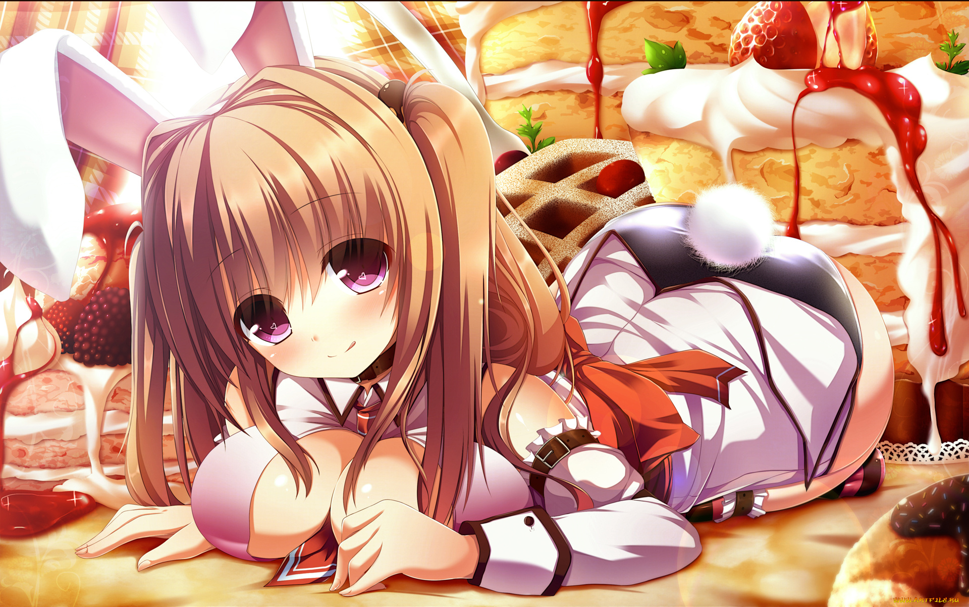 аниме, animals, торт, ушки, кролик, девушка