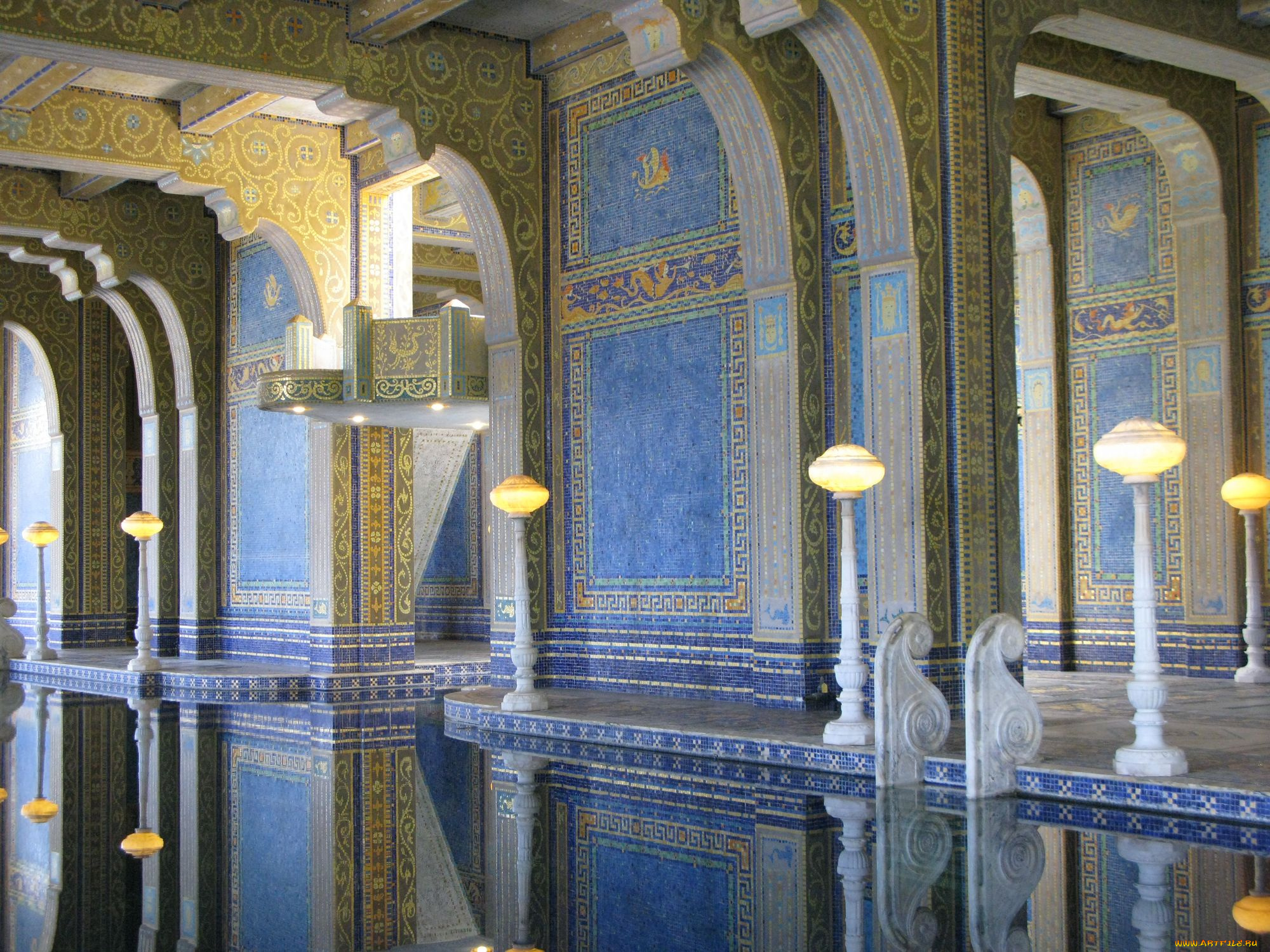 hearst, castle, neptune, pool, интерьер, бассейны, открытые, площадки, калифорния
