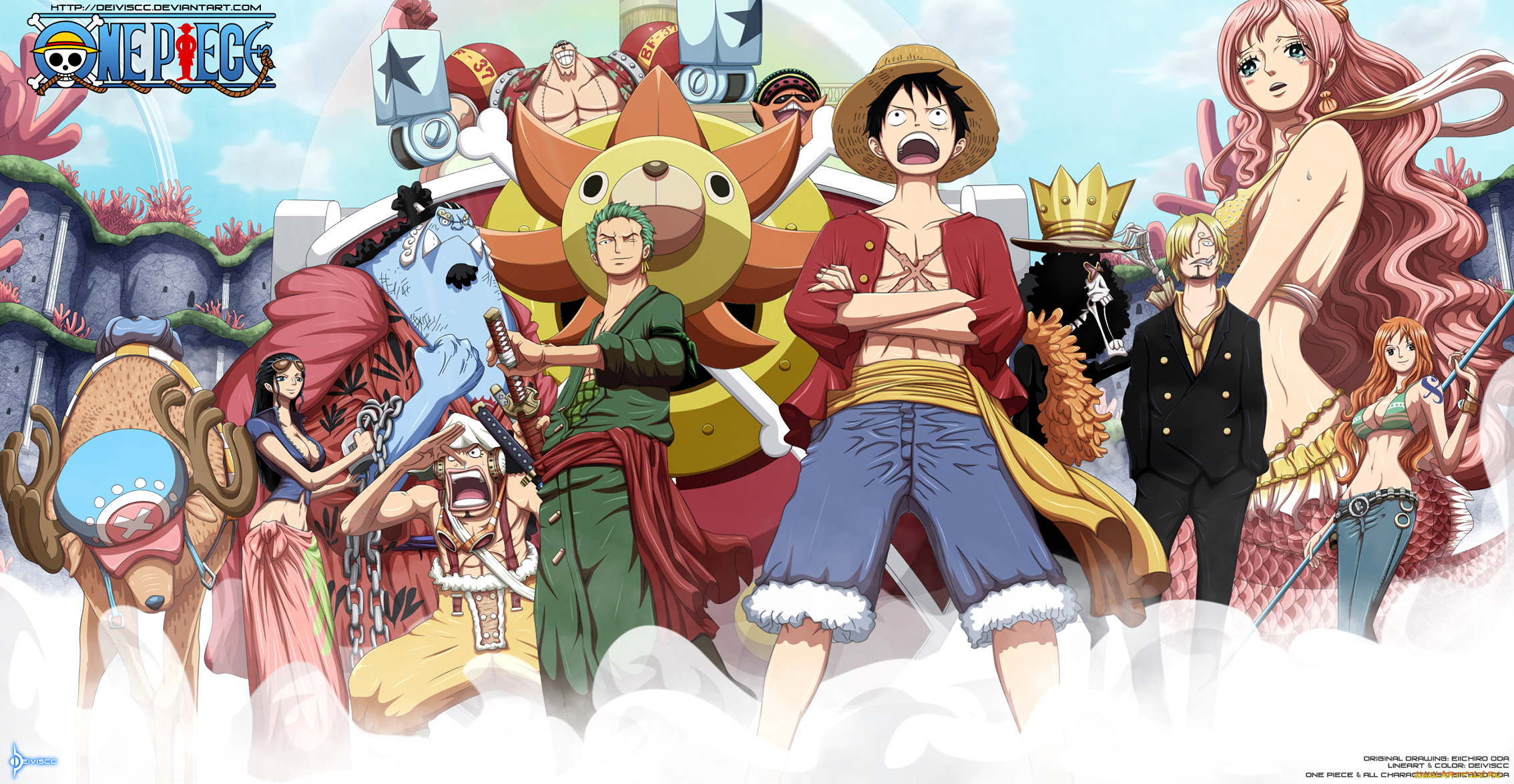 аниме, one, piece, brook, usopp, roronoa, zoro, tony, chopper, sanji, nami, monkey, d, luffy, nico, robin, shirahoshi, franky