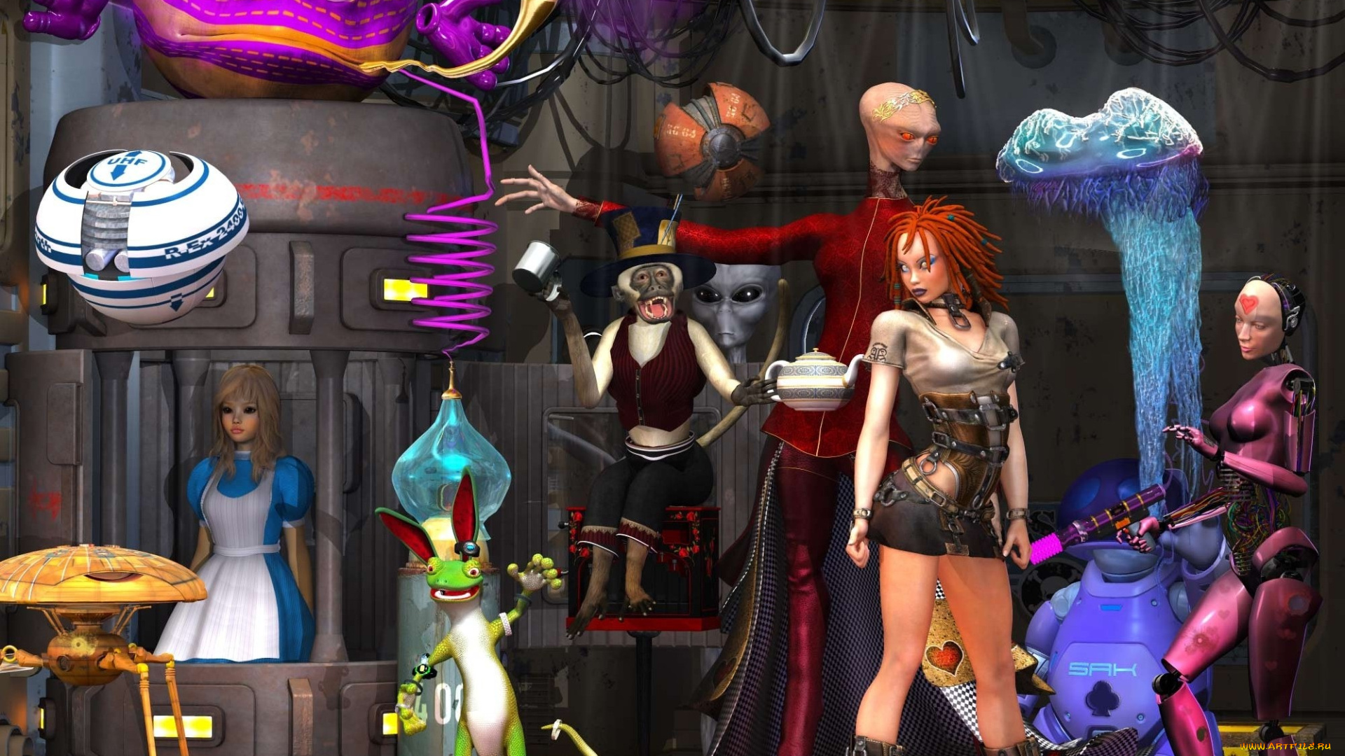 3д, графика, creatures, существа, часы