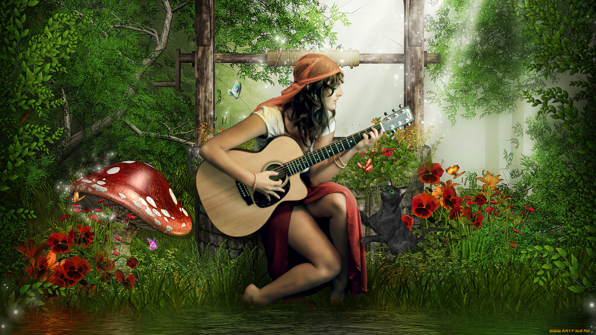 3д, графика, people, люди, танец, луна, платье, розы, беседка