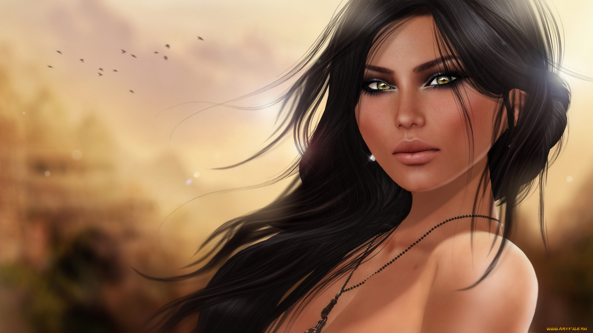 3д, графика, portraits, портрет, брюнетка, волосы