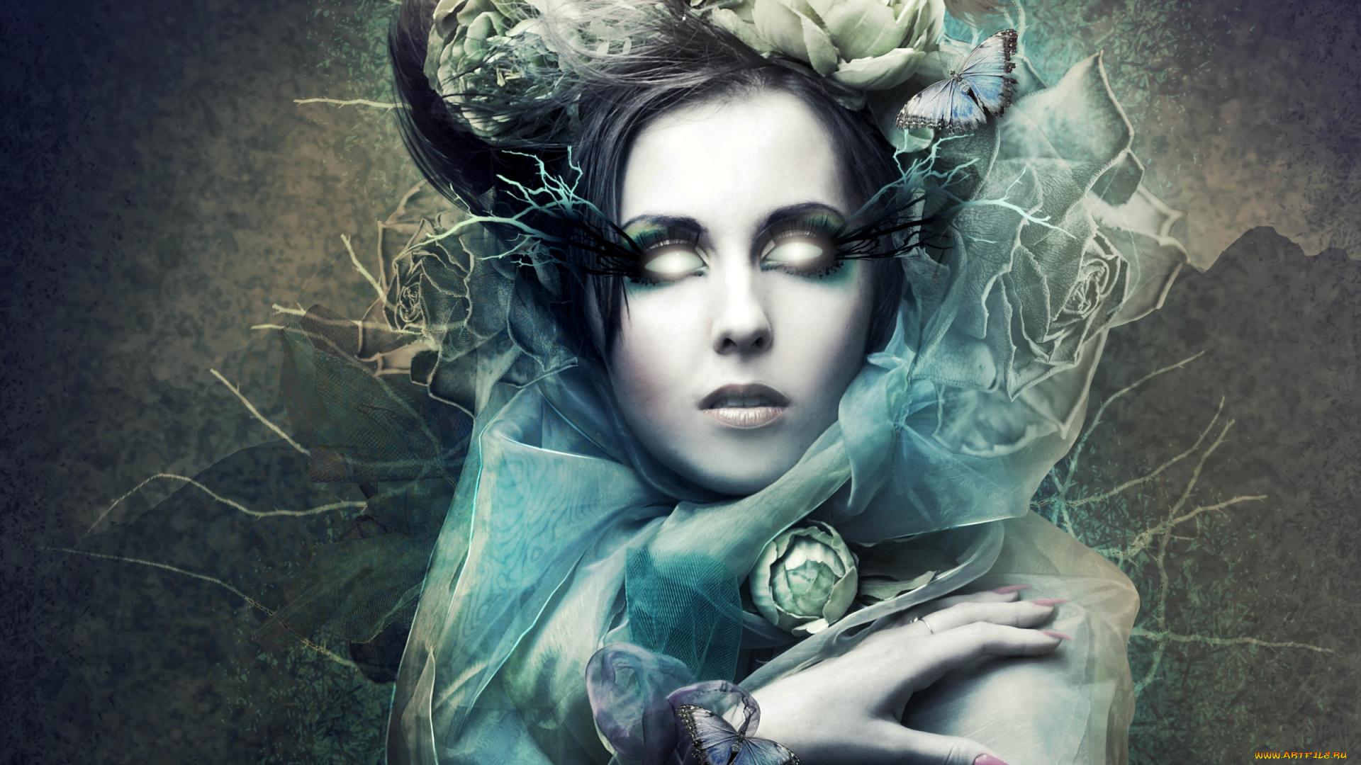 фэнтези, существа, лицо, глазницы, бабочки