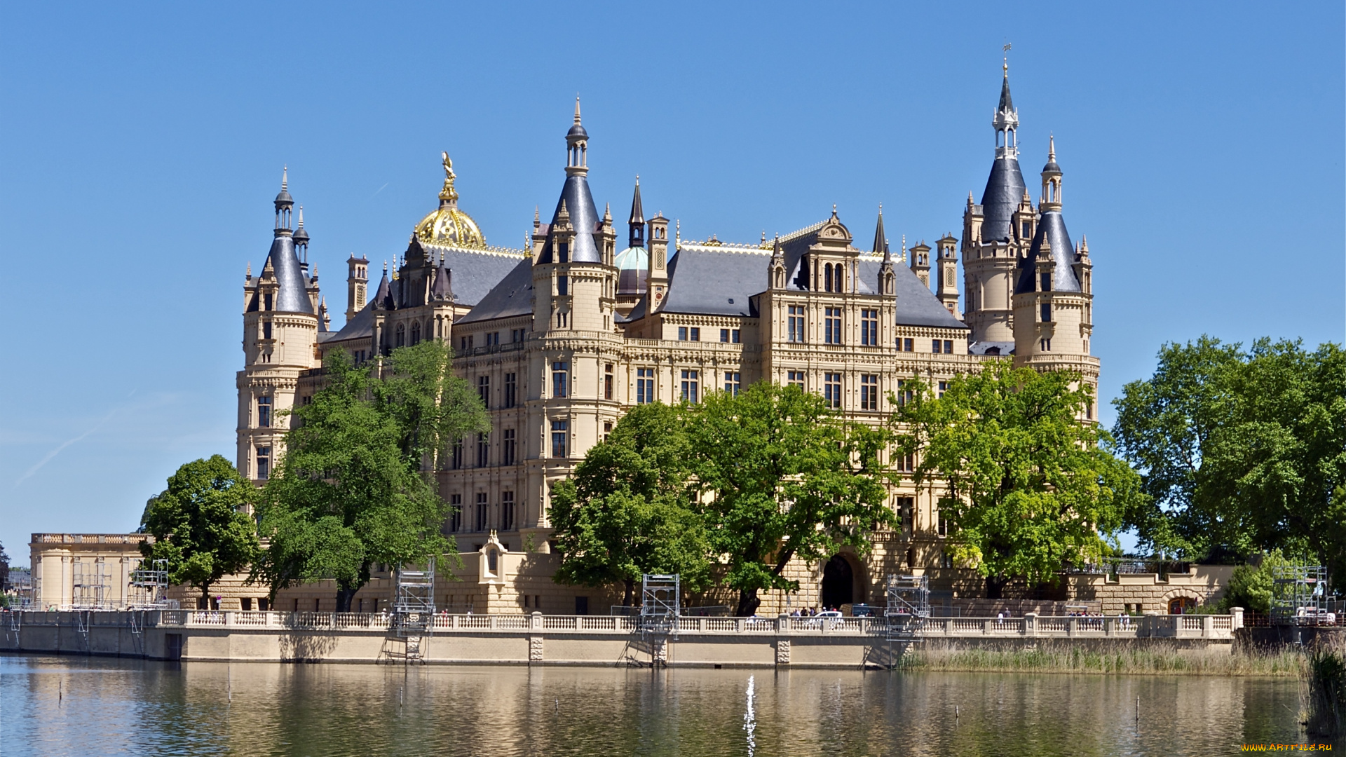 города, замок, шверин, германия, вода