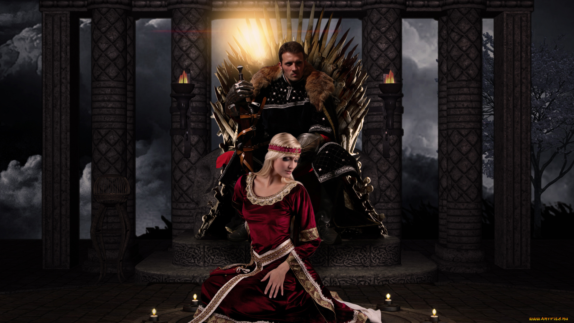 разное, компьютерный, дизайн, меч, платье, свечи, трон