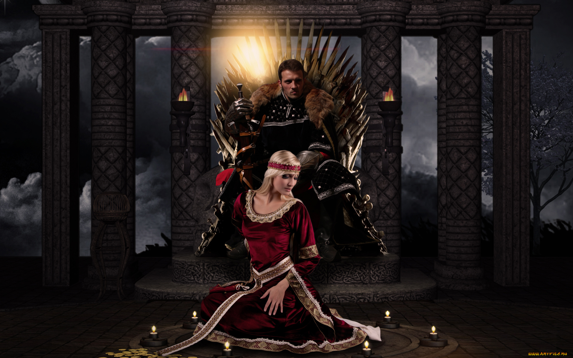 разное, компьютерный, дизайн, меч, платье, свечи, трон