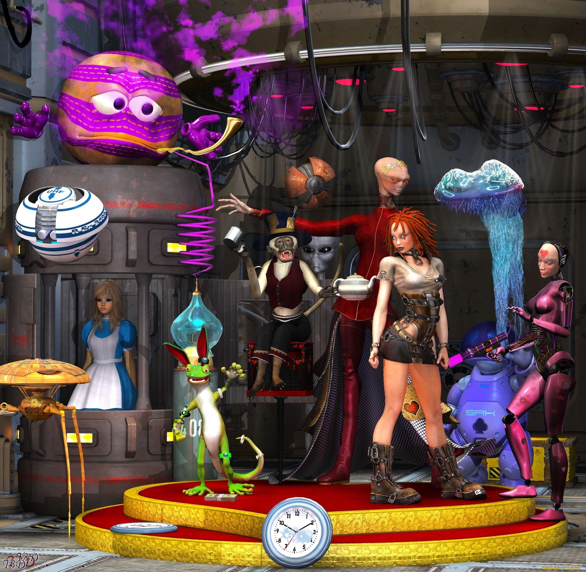 3д, графика, creatures, существа, часы