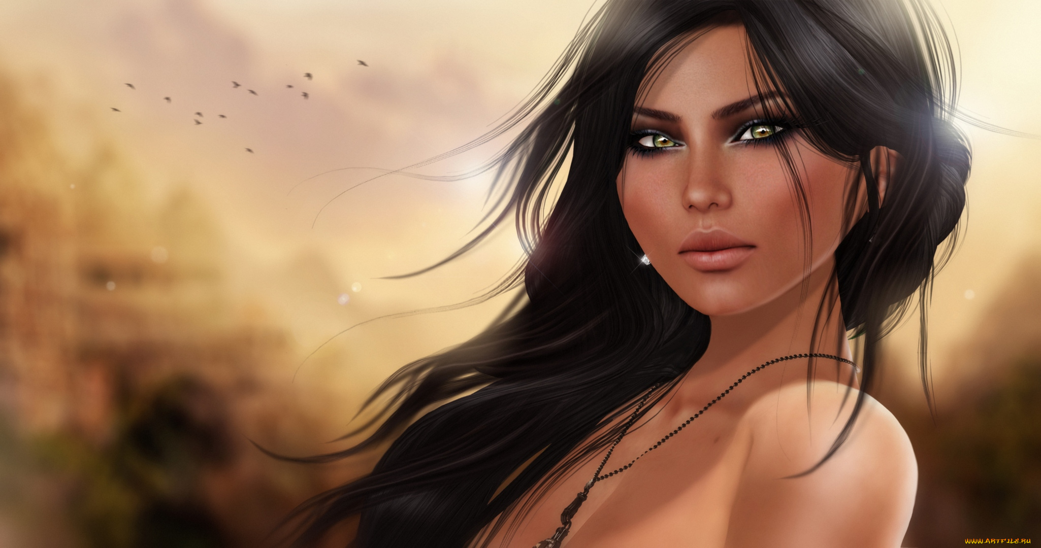 3д, графика, portraits, портрет, брюнетка, волосы